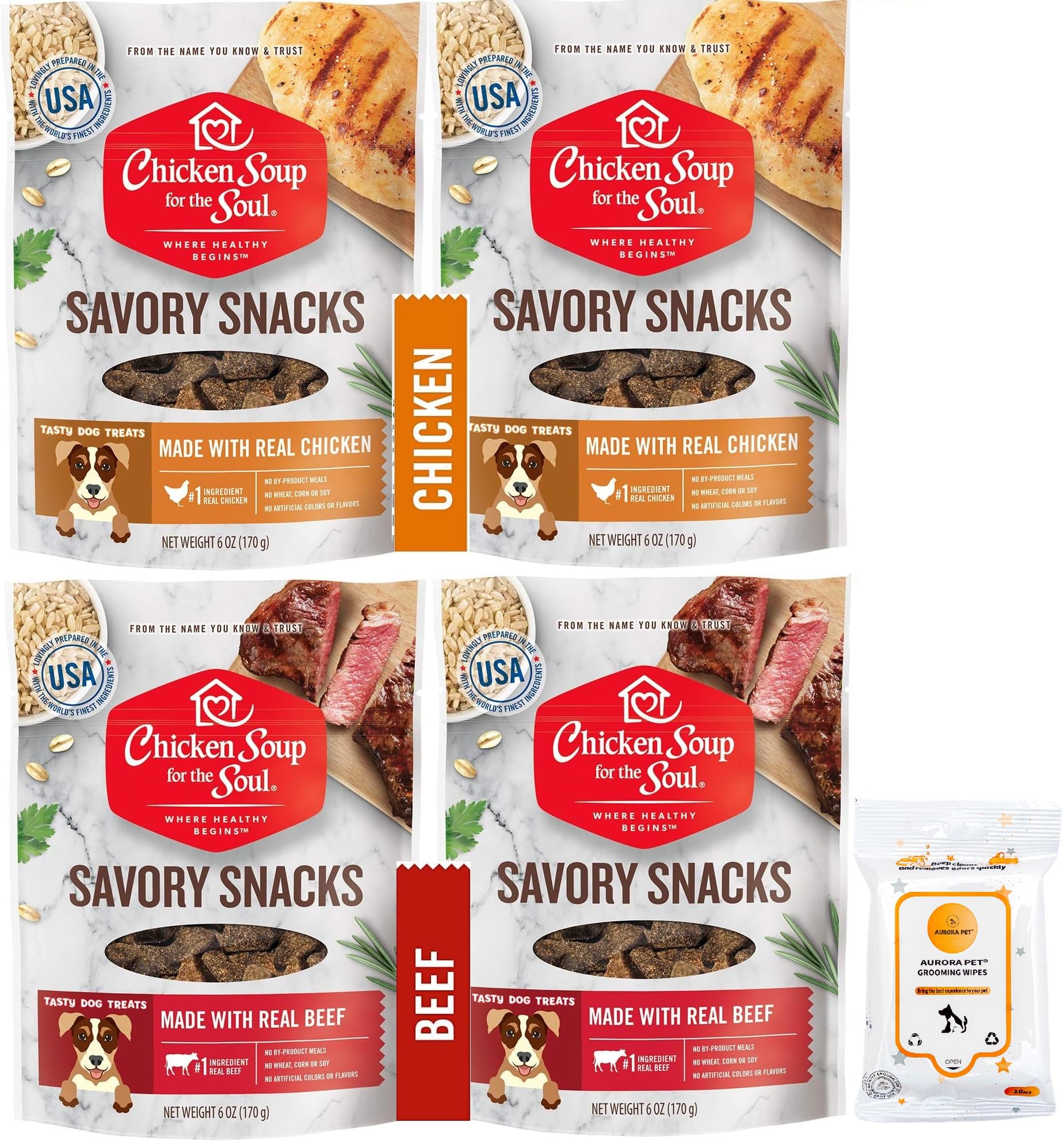 Chicken Soup for The Soul Savory Snacks Dog Treats (2) Real Chicken (2) Real Beef [6-oz Each]