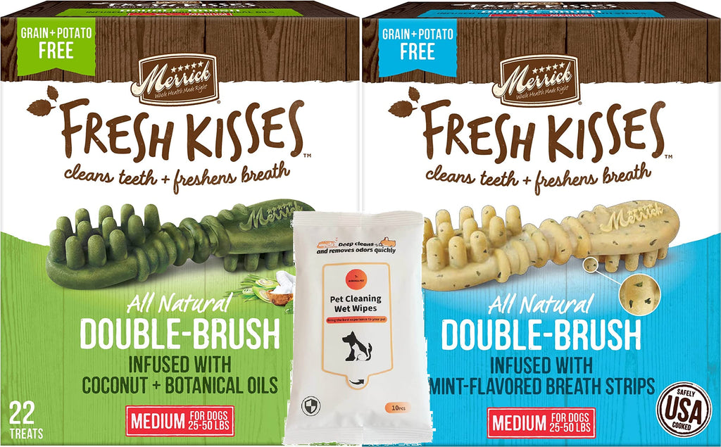 Merrick Fresh Kisses Double-Brush Medium Dental Dog Treats Variety Pack (2)