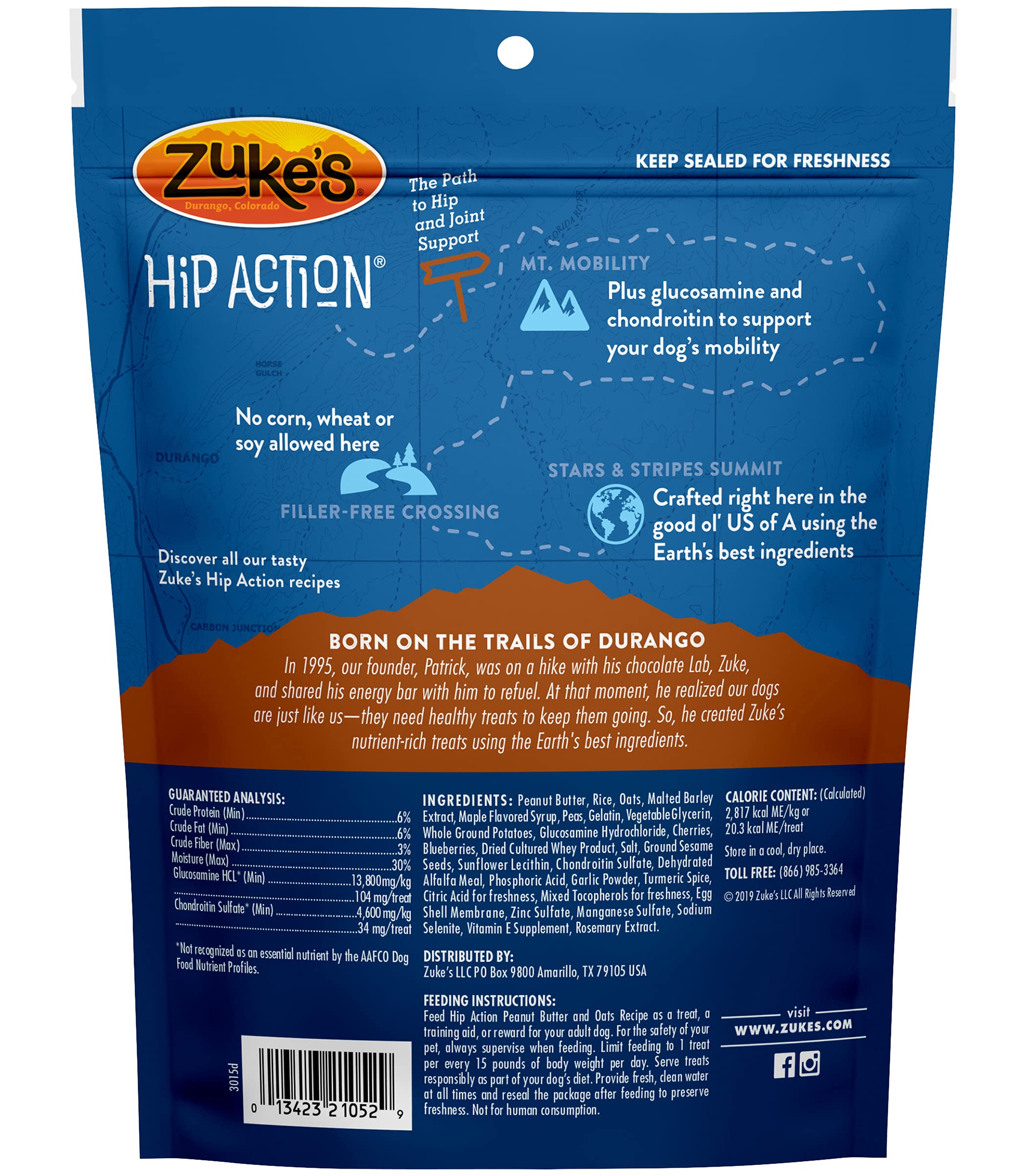 Zuke's Hip Action Dog Treats Peanut Butter and Oats Recipe, 6 Ounces (3 Pack)