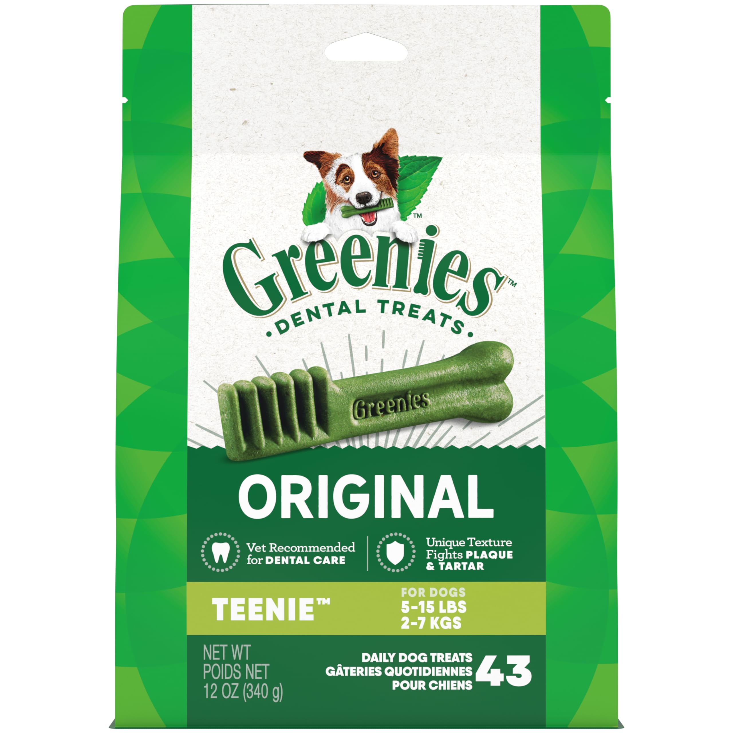 Greenies Original Teenie Natural Dental Care Dog Treats, 12 oz. Pack (43 Treats)