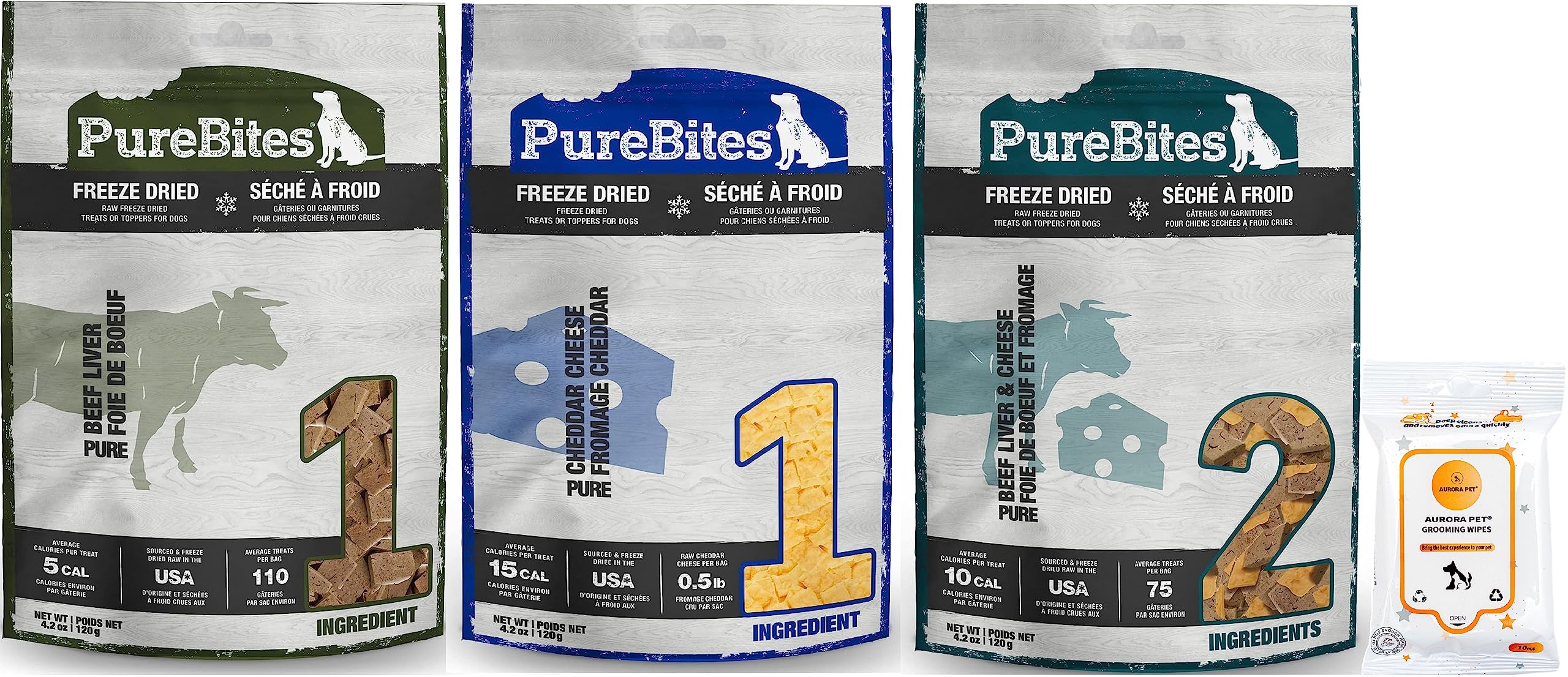 PureBites Freeze Dried Dog Treats Variety Pack (4.2 oz Bags)