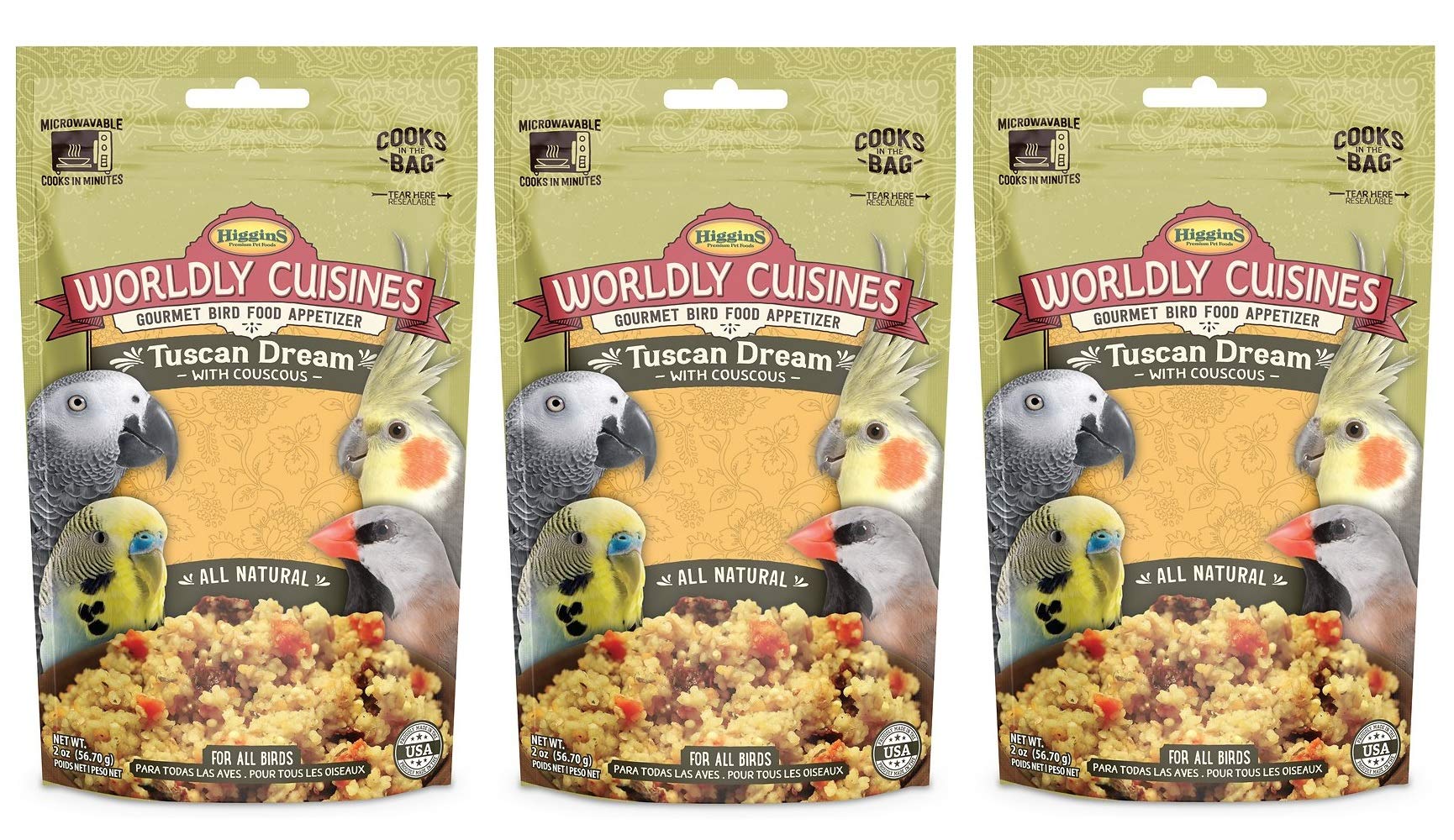 Higgins Worldly Cuisines Tuscan Dream Bird Treat, 2 Ounces (3 Pack)