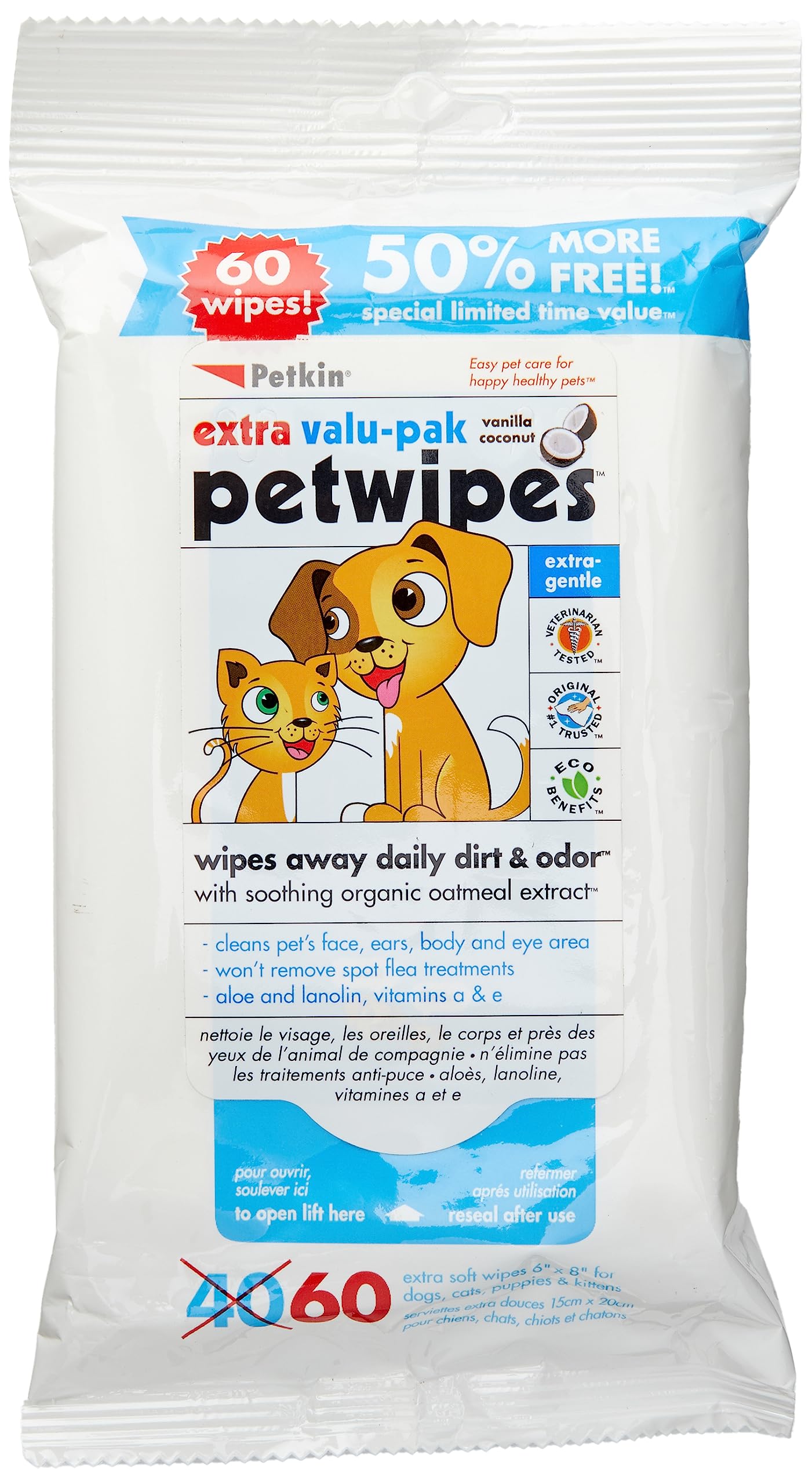 Petkin PetWipes Valu-Pak 60 count