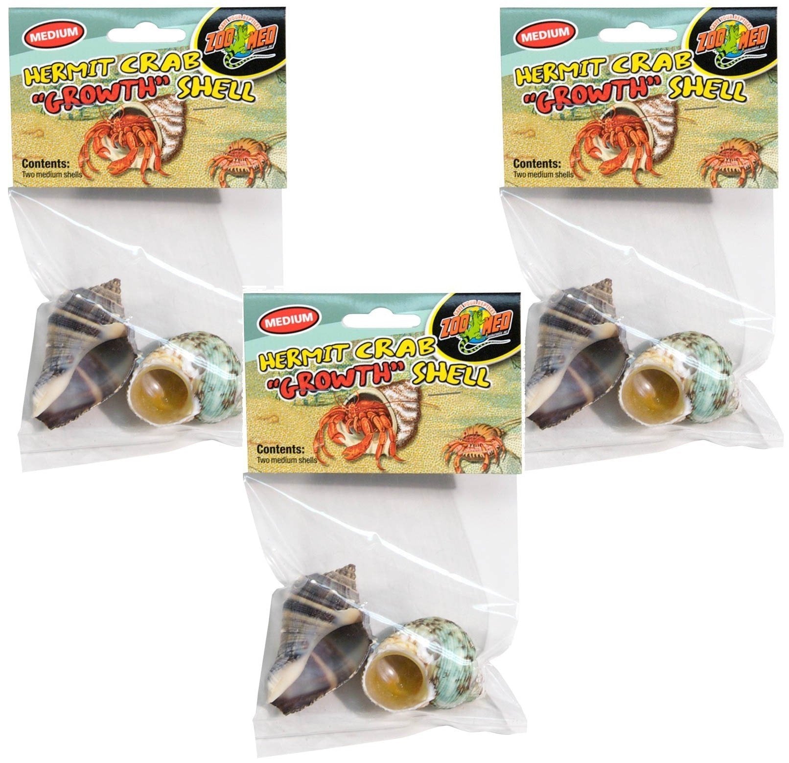 Zoo Med Hermit Crab Growth Shells, Size Medium - 6 Total (3 Packs with 2 Shells per Pack)