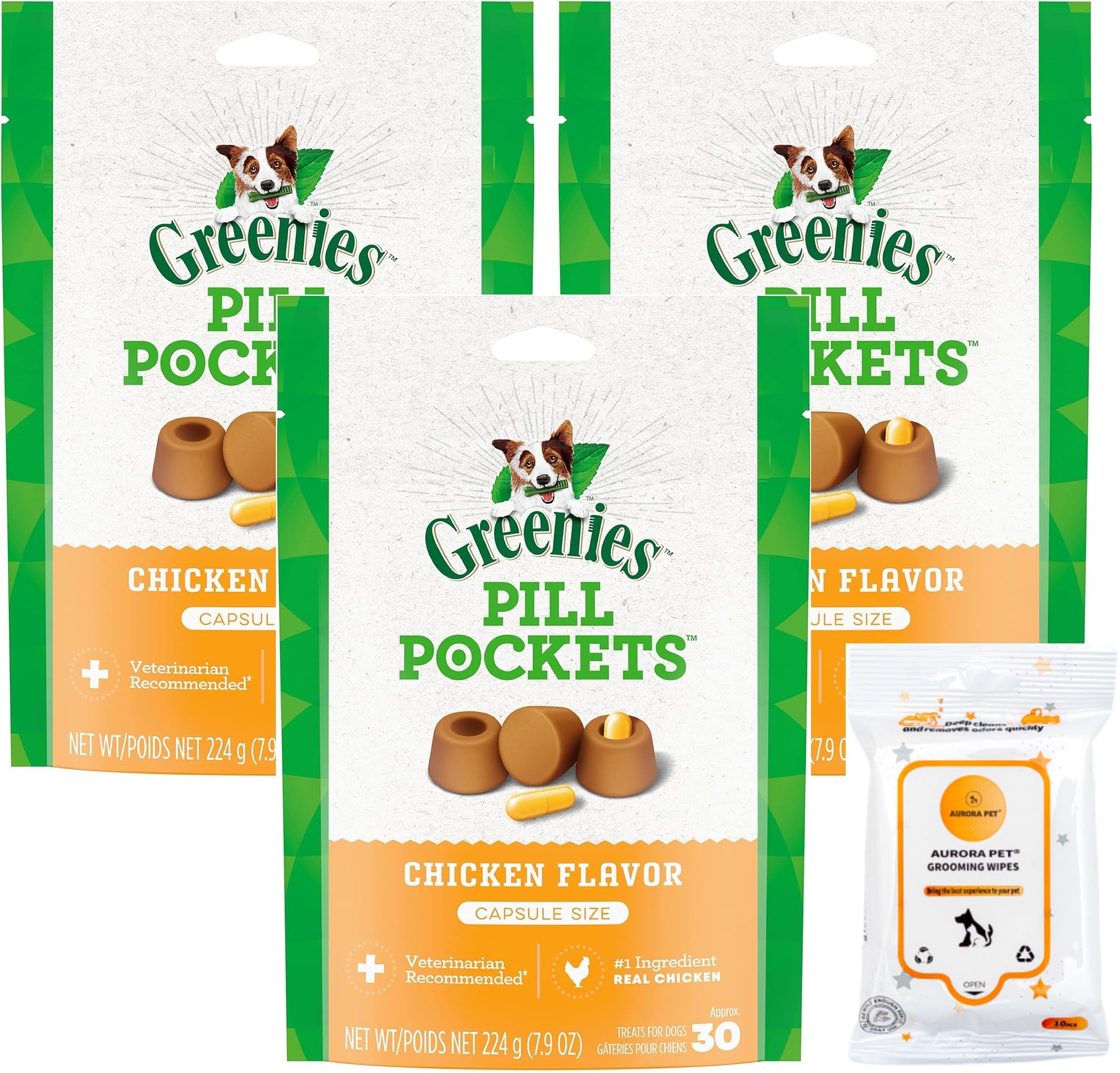 Greenies Pill Pockets Chicken Flavor Tablet Size Dog Treats (Pack of 3)