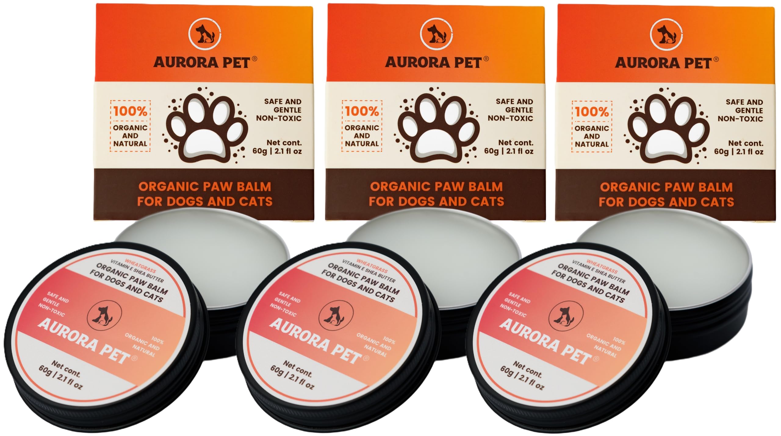 Aurora Pet Organic Paw Balm for Dogs and Cats 2.1 oz | Heals, Repairs & Restores Dry Cracked Paws, Noses & Elbows