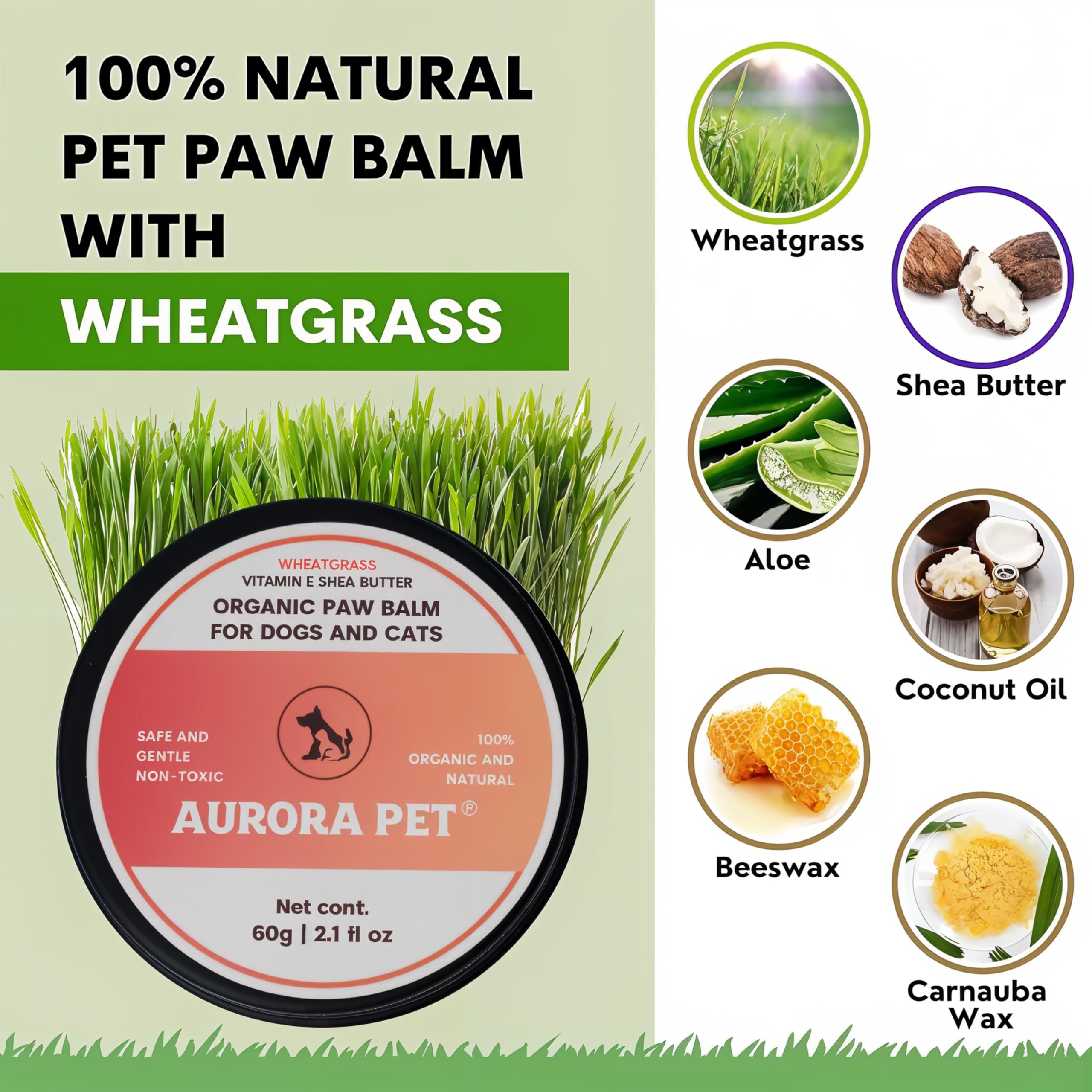 Aurora Pet Organic Paw Balm for Dogs and Cats 2.1 oz | Heals, Repairs & Restores Dry Cracked Paws, Noses & Elbows