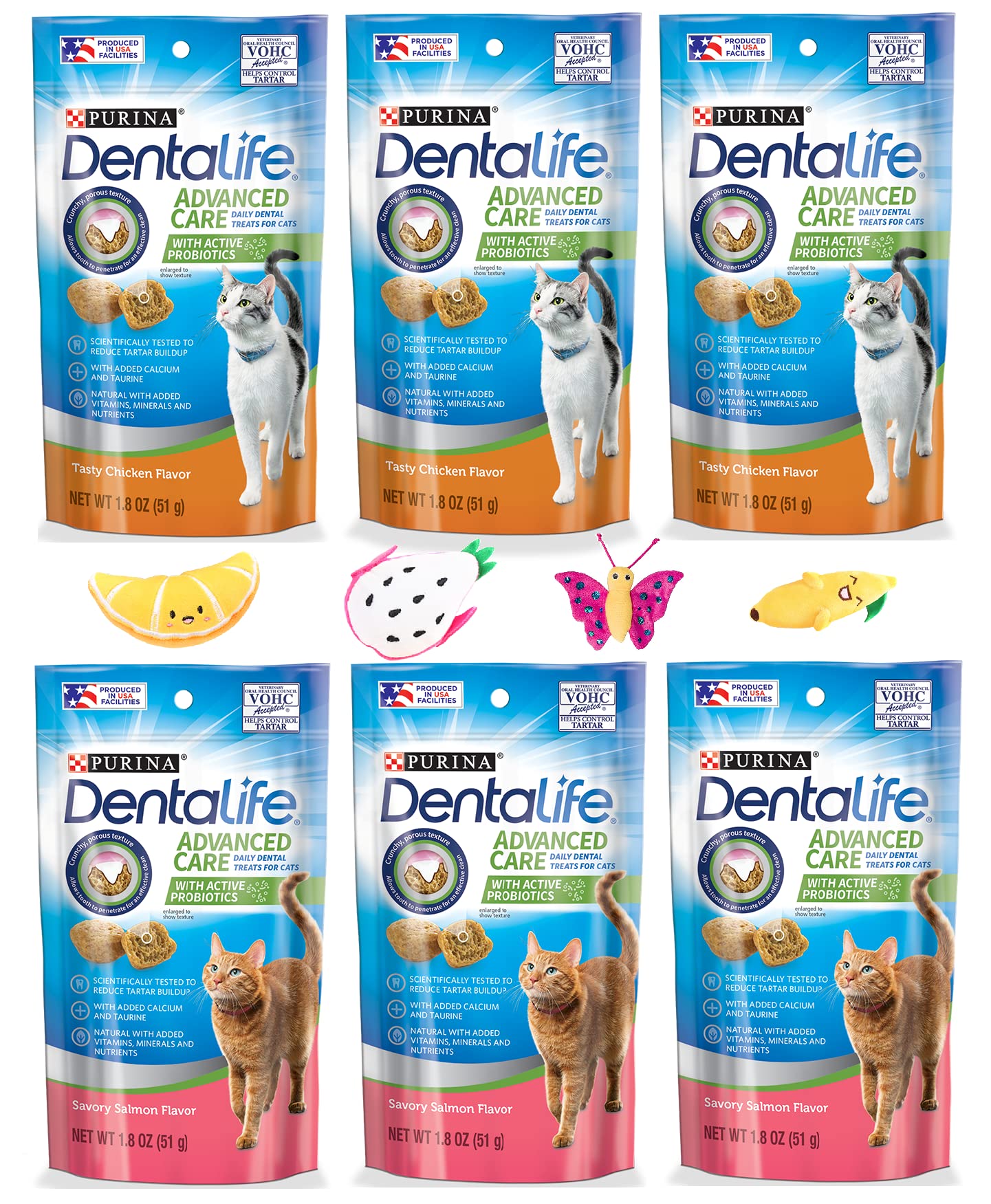 Purina Dentalife Dental Cat Treats Bundle (3) Tasty Chicken (3) Savory Salmon