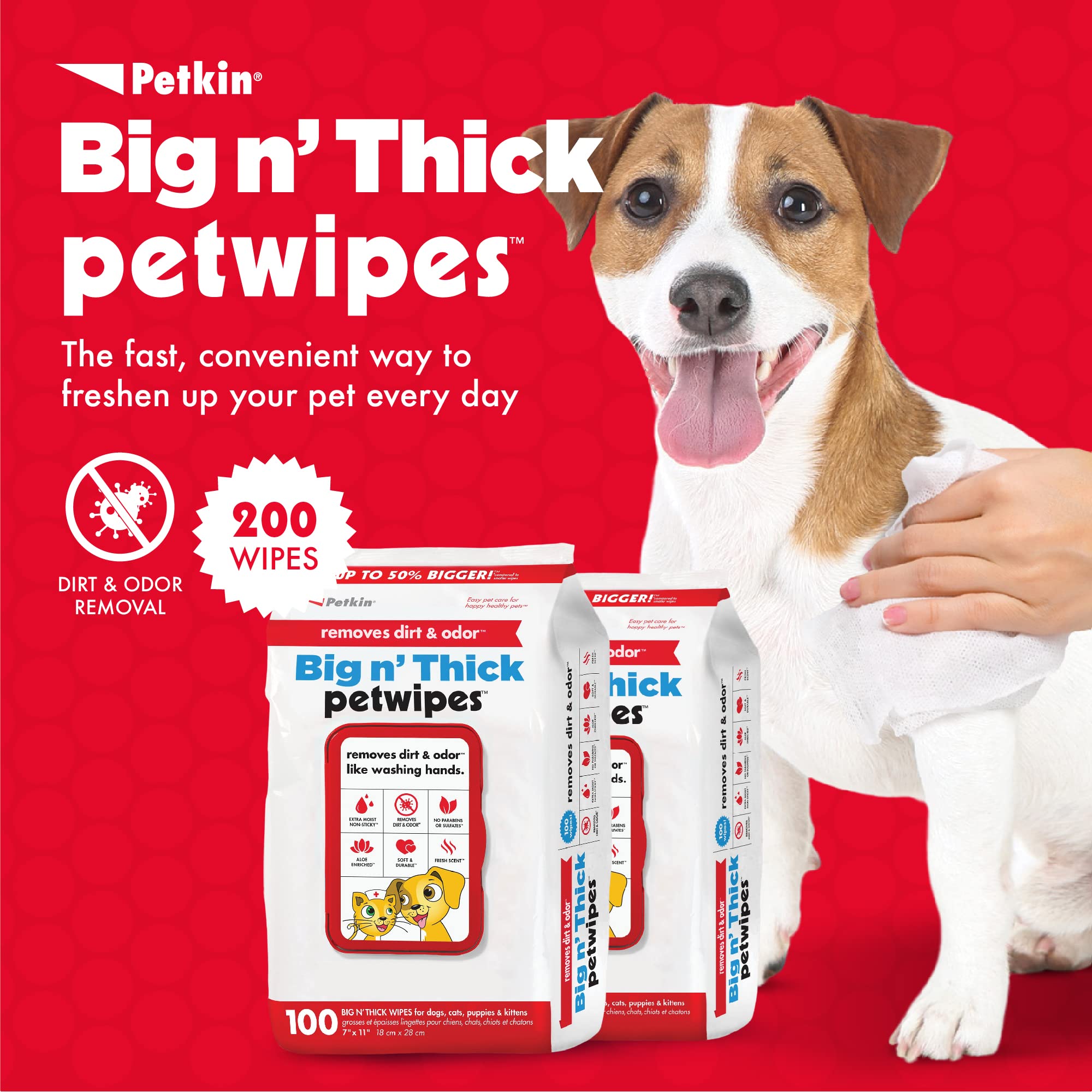 Petkin Pet Wipes for Dogs and Cats, 100 Large Wipes