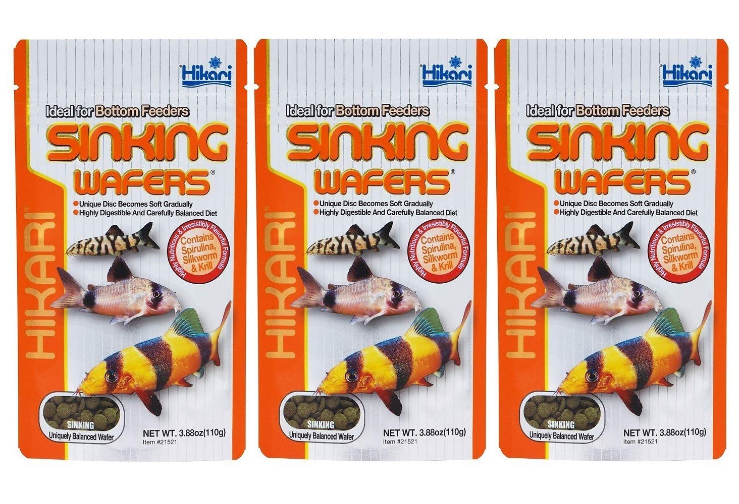 Hikari Tropical Sinking Wafers Fish Food [Set of 3] Size: 3.88 oz