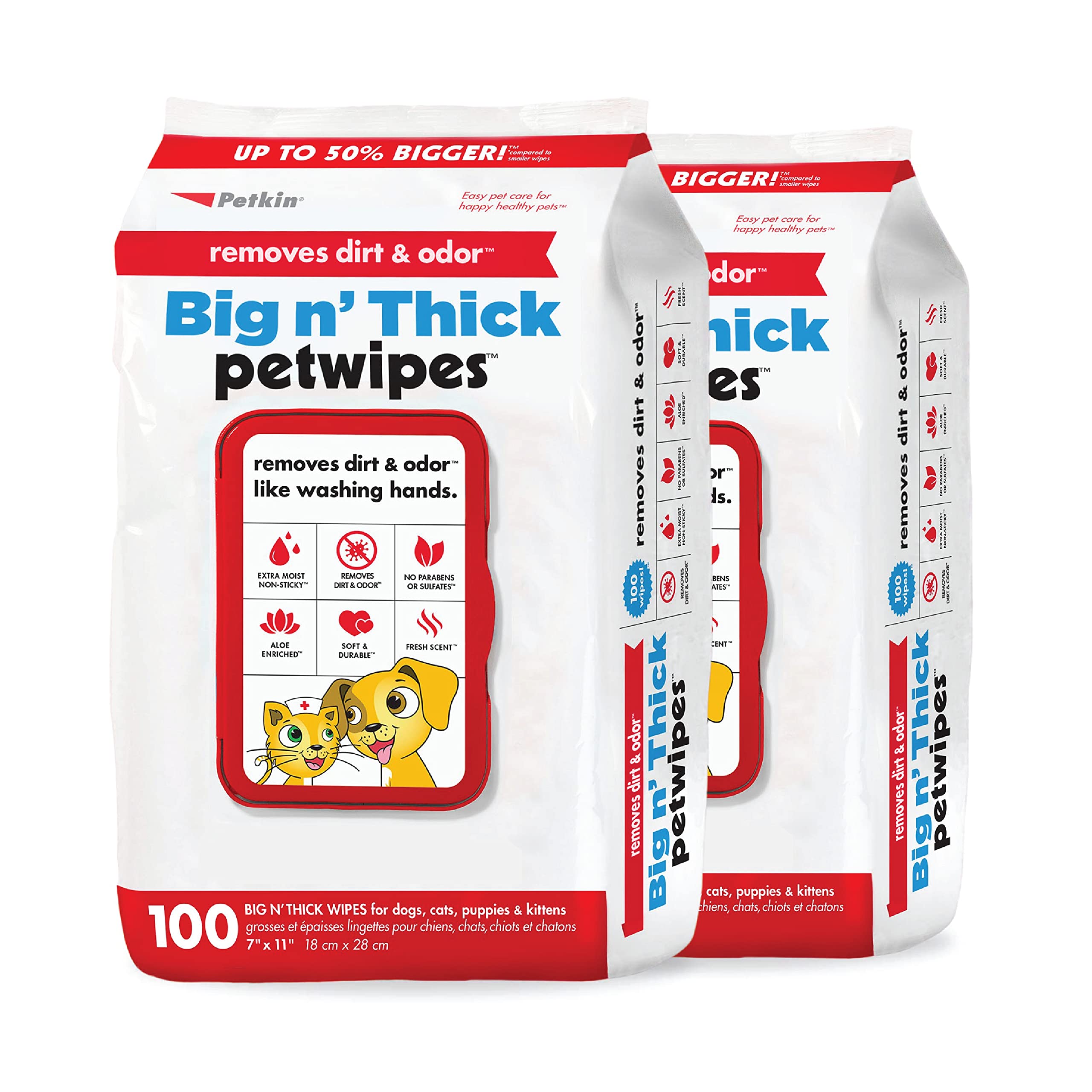 Petkin Pet Wipes for Dogs and Cats, 100 Large Wipes