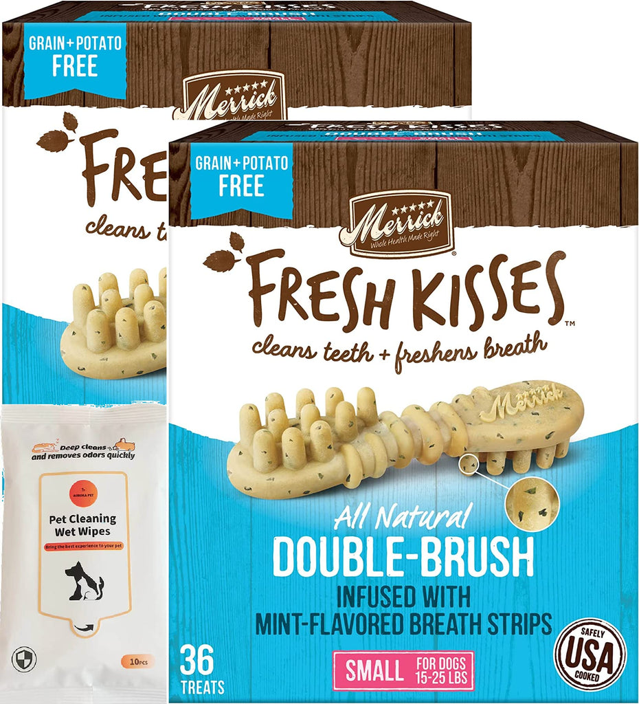 Merrick Fresh Kisses Double-Brush Mint Breath Strip Infused Small Dental Dog Treats