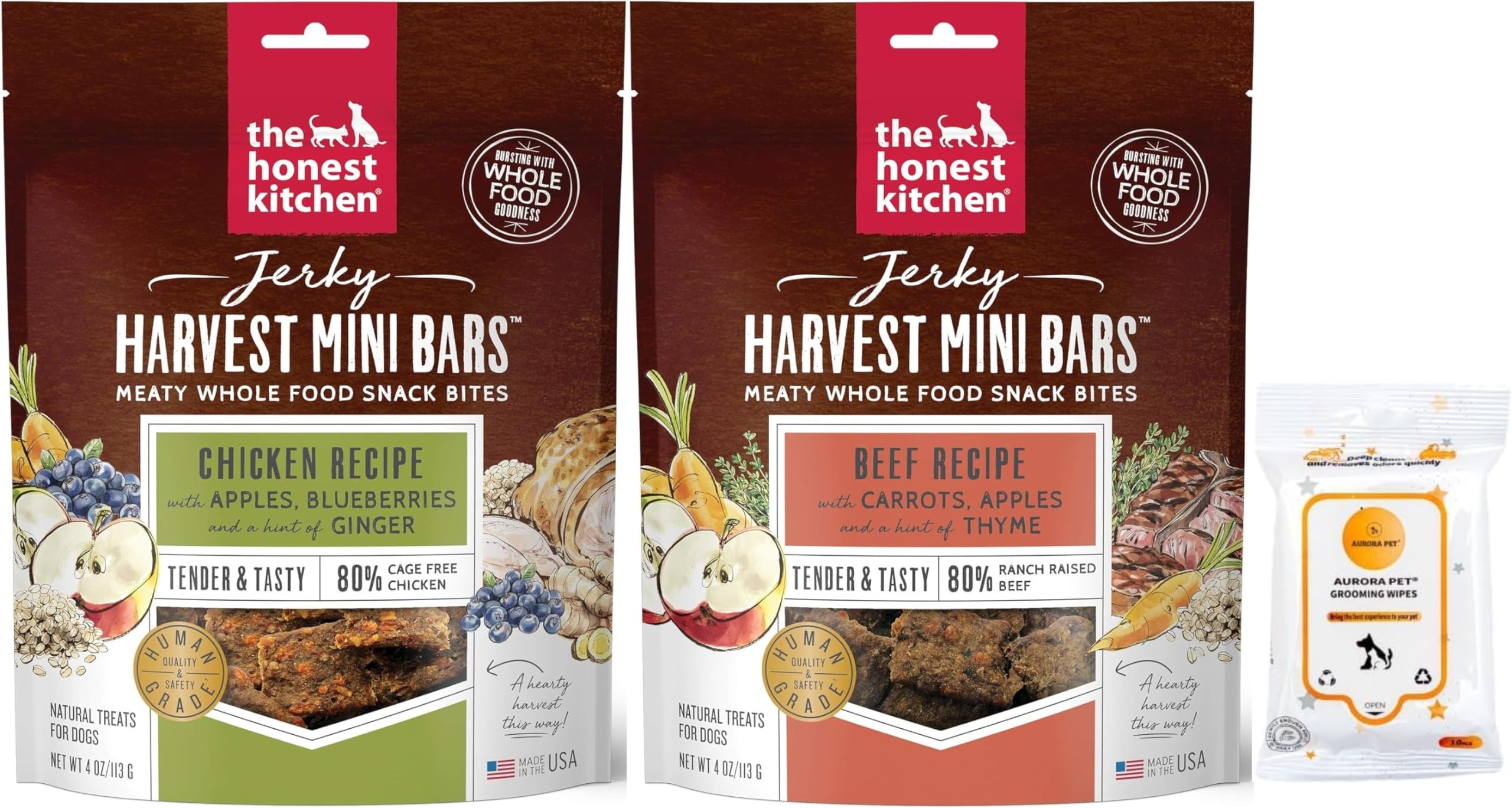 The Honest Kitchen Jerky Harvest Mini Bars Dog Treats Variety Pack