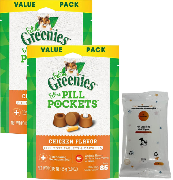 Greenies Feline Pill Pockets Chicken Flavor Natural Soft Adult Cat Treats (3-oz Bags)