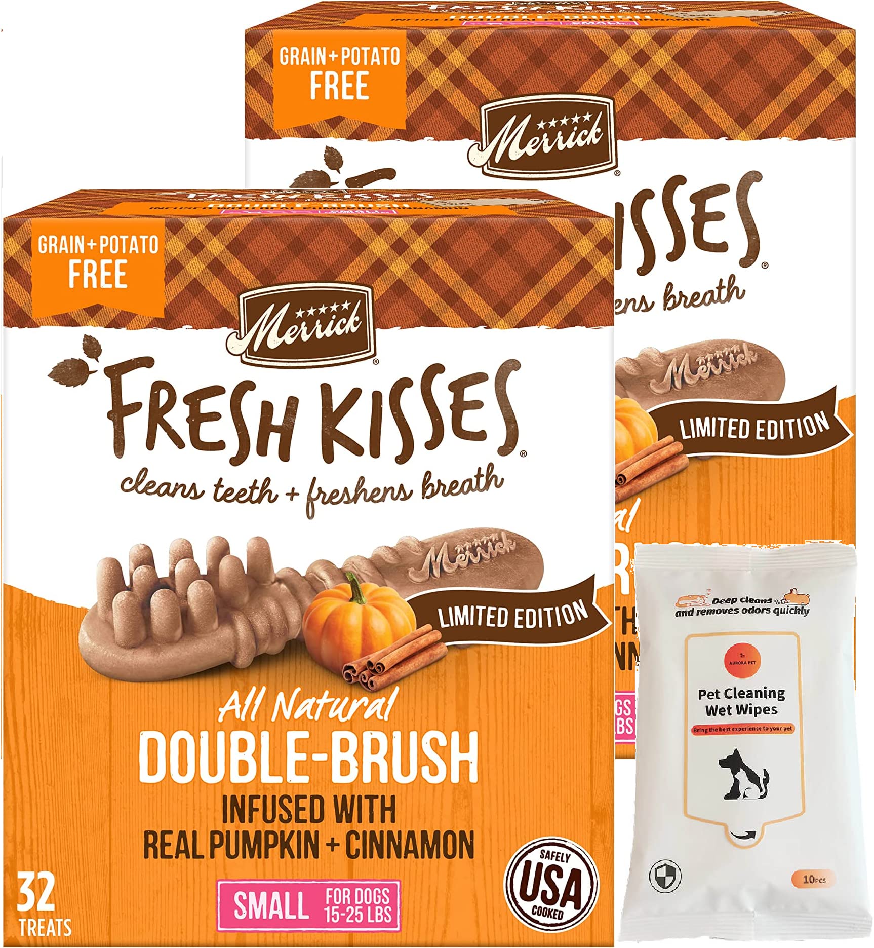 Merrick Fresh Kisses Real Pumpkin & Cinnamon Flavor Small Breed Dog Dental Treats (Pack of 2)