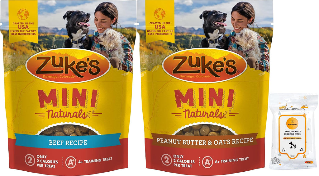 Zuke's Mini Naturals Soft Dog Treats (1) Beef Recipe (1) Peanut Butter & Oats [16-oz Bags]