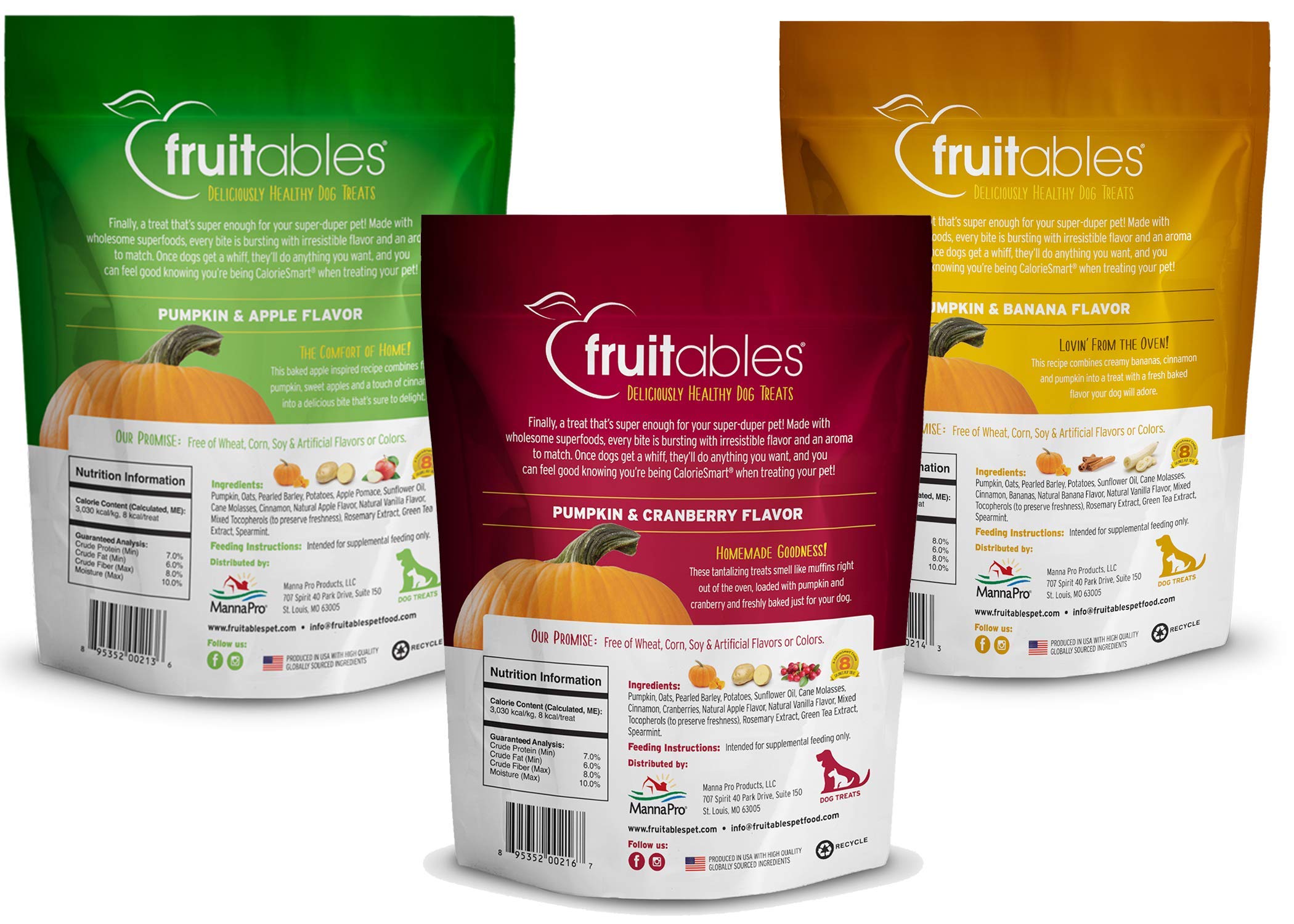 Fruitables All-Natural Vegetarian Pumpkin Baked Crunchy Dog Treats, Variety Pack (7-oz Bags)