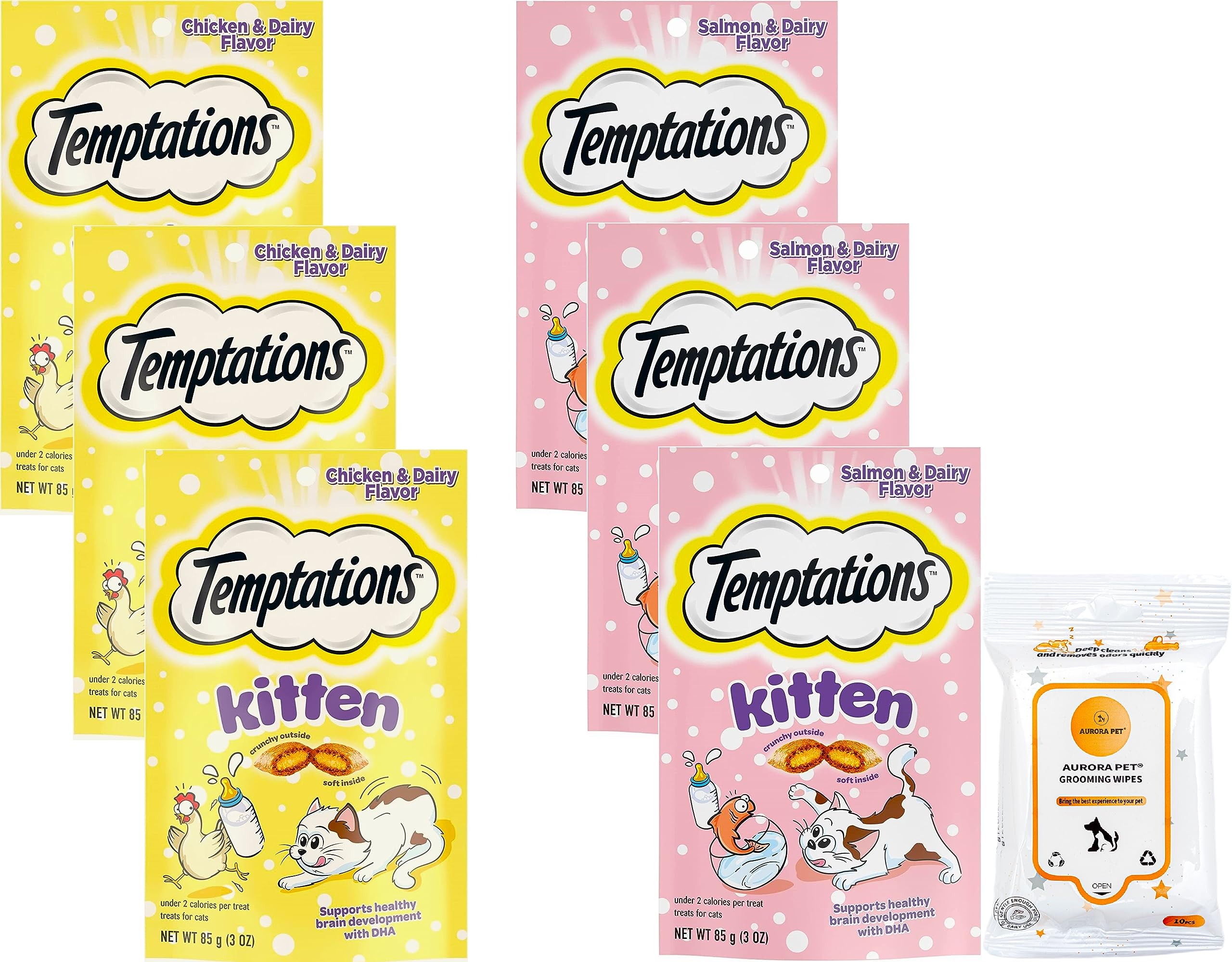 Temptations Soft & Crunchy Kitten Treats (3) Chicken & Dairy (3) Salmon & Dairy [3-oz Each]