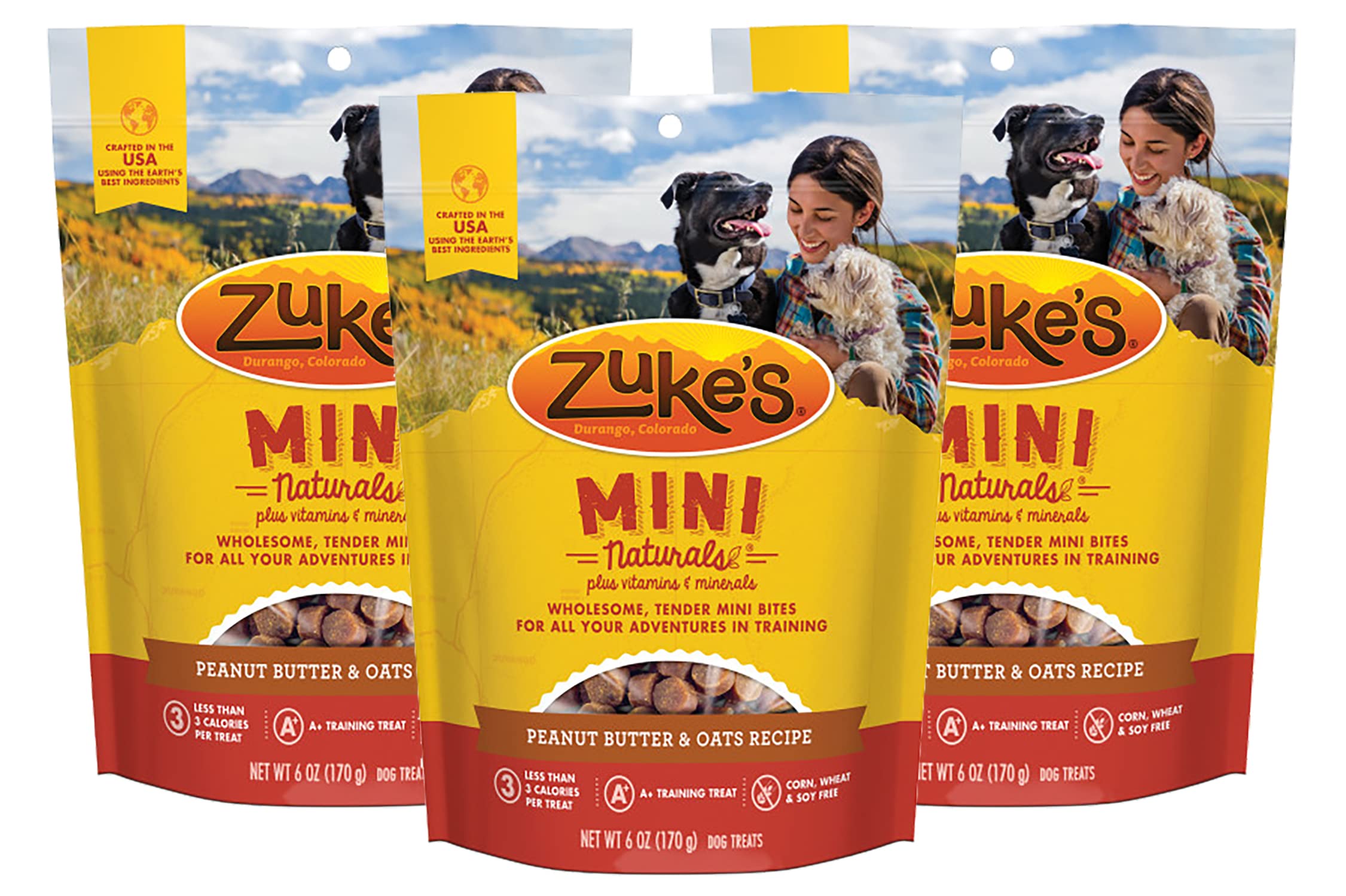 Zuke's Mini Naturals Adult Dog Training Treats, Peanut Butter & Oats Recipe with Vitamins & Minerals, A+ Training Treats for Adult Dogs, 6 OZ Bag (Pack of 3)