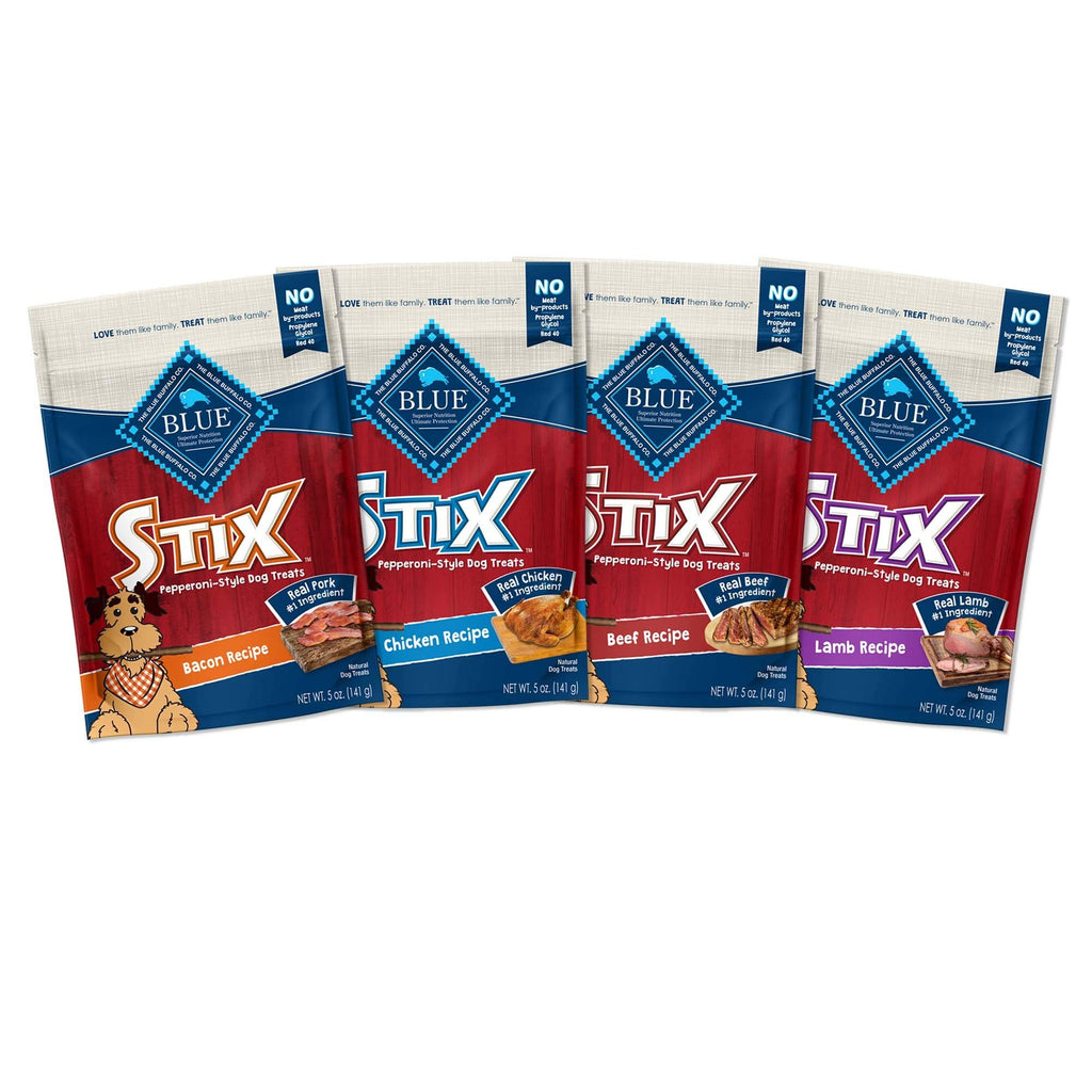 Blue Buffalo Stix Natural Soft-Moist Dog Treats, Beef, Bacon, Lamb, and Chicken 5-oz Variety Pack