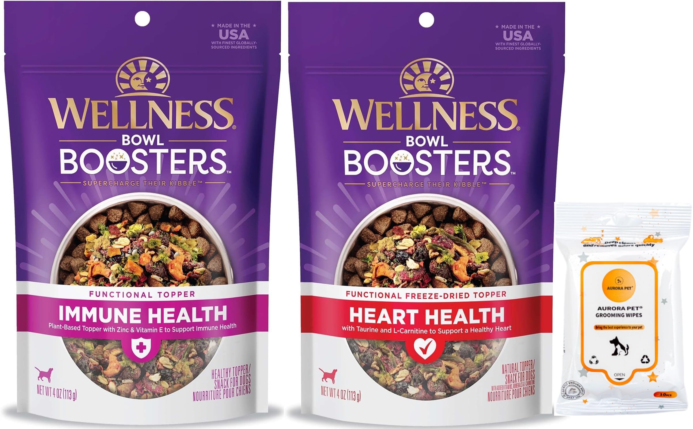 Wellness CORE Bowl Boosters Dry Dog Food Topper (Immune & Heart Health) 4 oz Bags