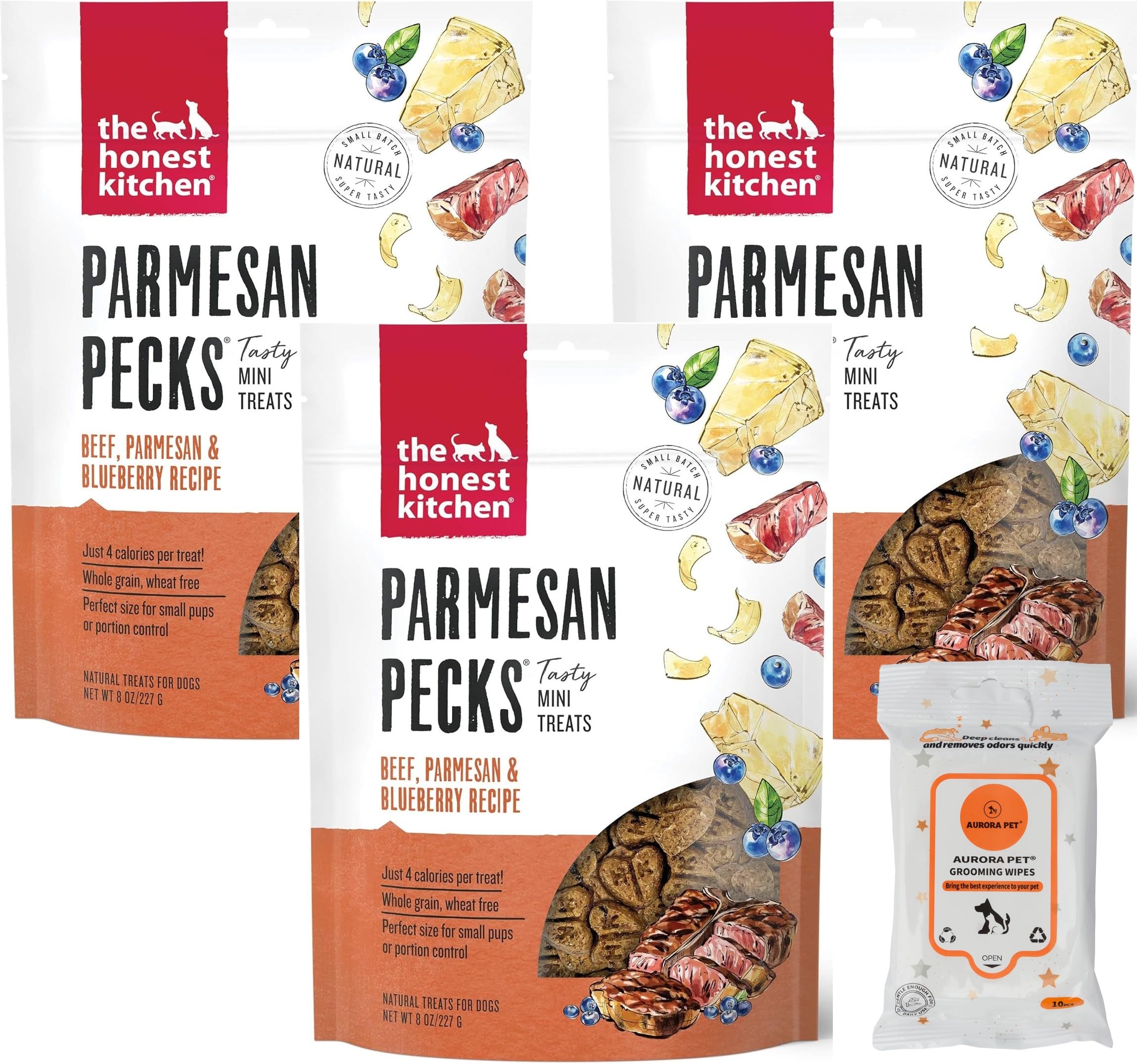 The Honest Kitchen Parmesan Pecks Beef, Parmesan & Blueberry Recipe Dog Treats (Pack of 3)