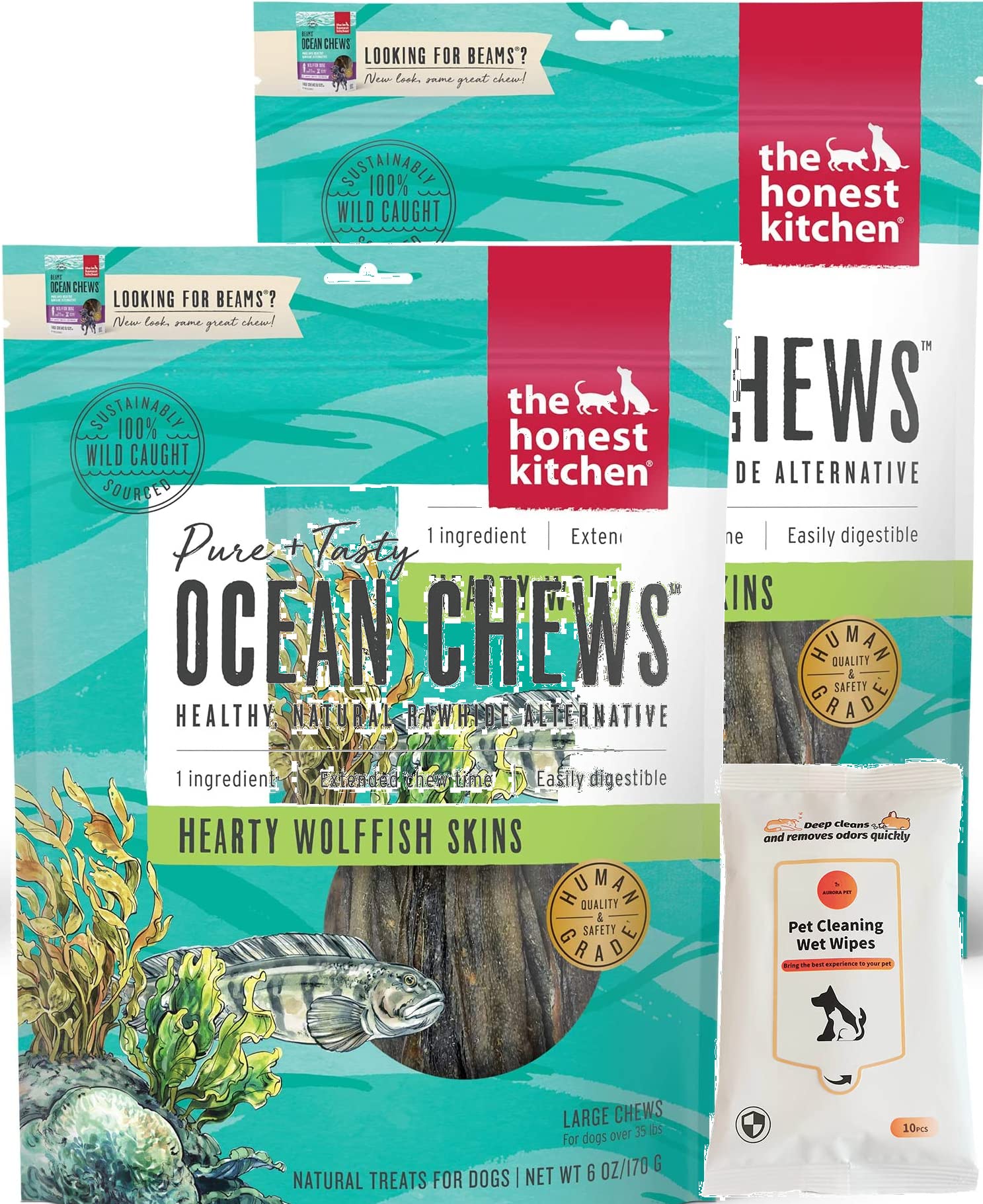 The Honest Kitchen Ocean Chews Wolfish Skins Dehydrated Dog Treats (6-oz Pouches)