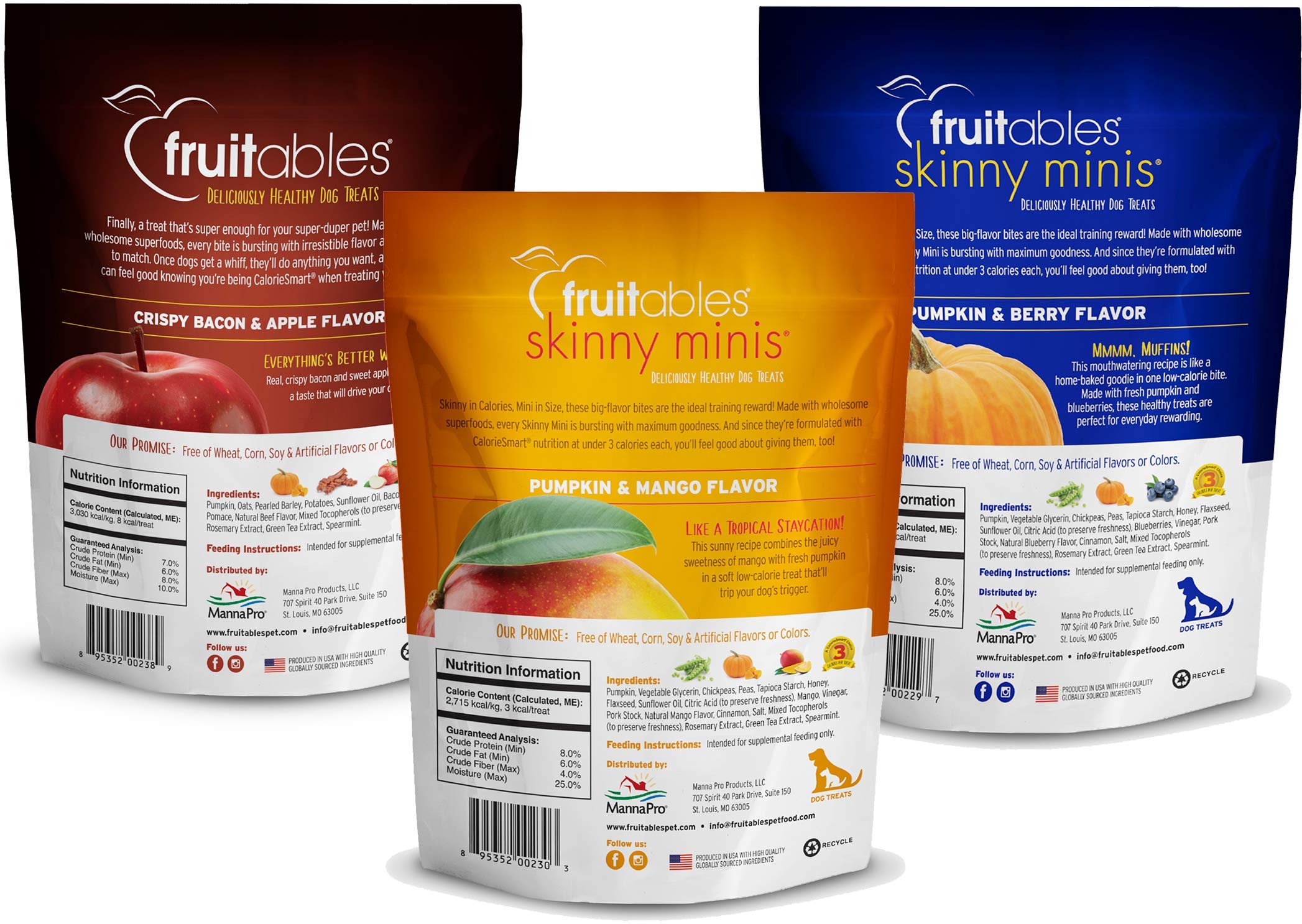 Fruitables Skinny Minis Apple Bacon, Pumpkin Berry, Mango - Variety Pack of 3