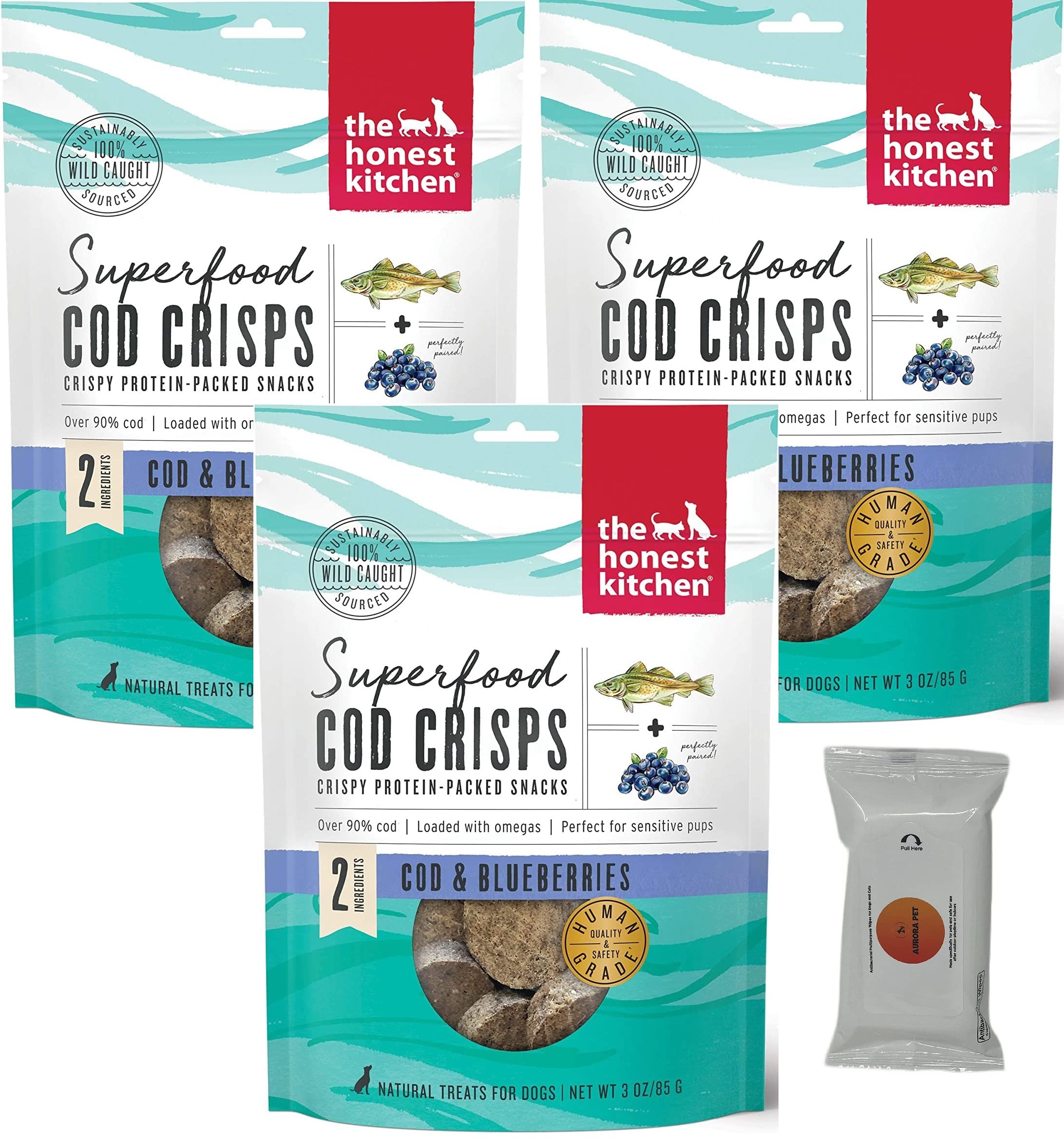 The Honest Kitchen Superfood Cod Crisps Cod & Blueberry Dog Treats (Pack of 3)