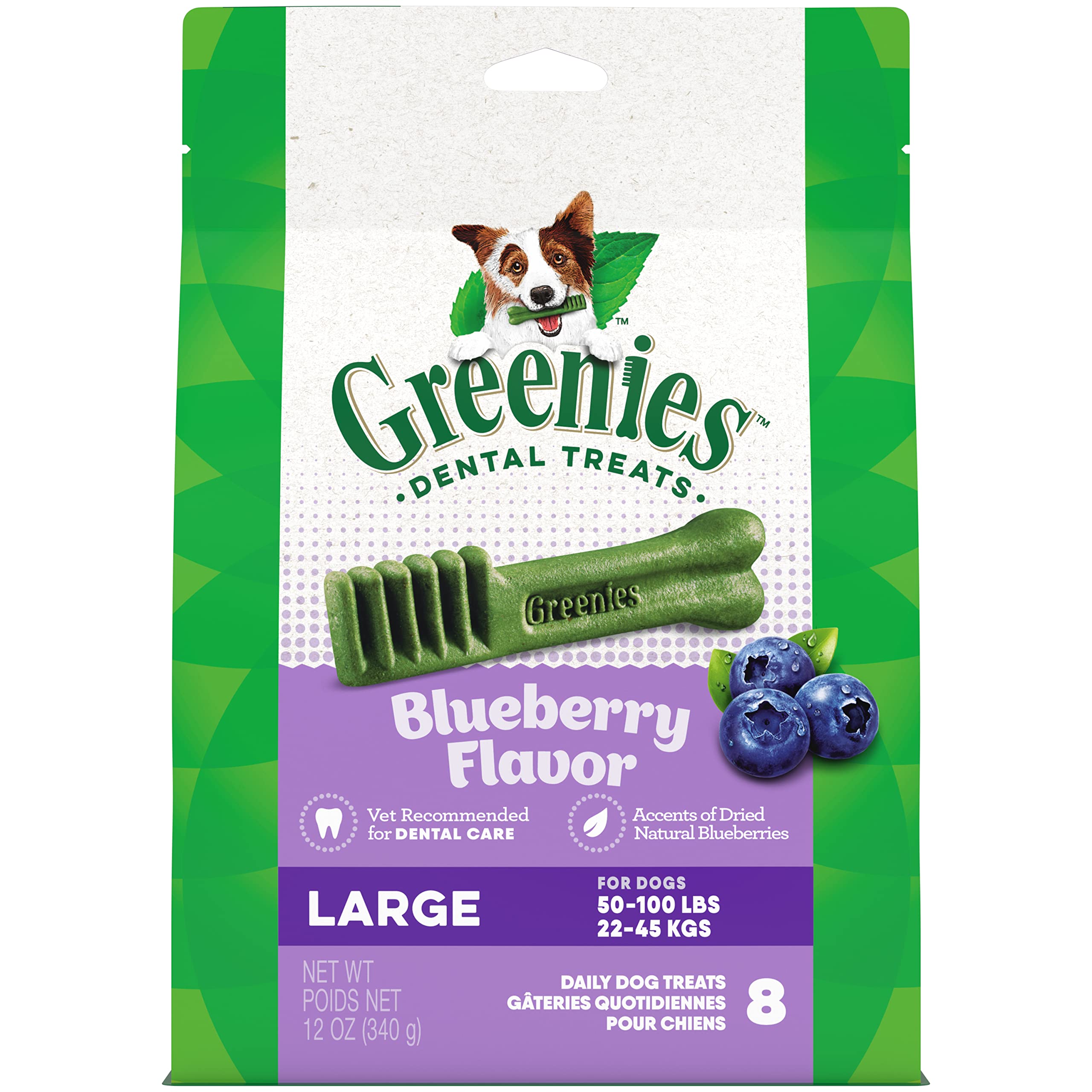 Greenies Large Natural Dental Care Dog Treats Blueberry Flavor, 12 oz. Pack (8 Treats)