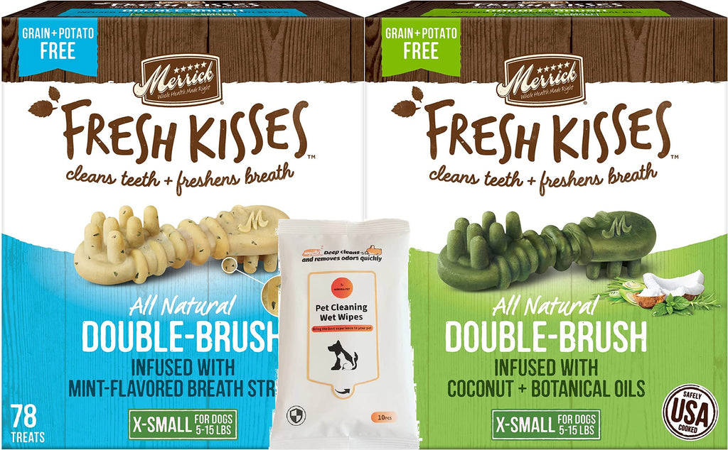 Merrick Fresh Kisses Double-Brush X-Small Dental Dog Treats Variety Pack (2)