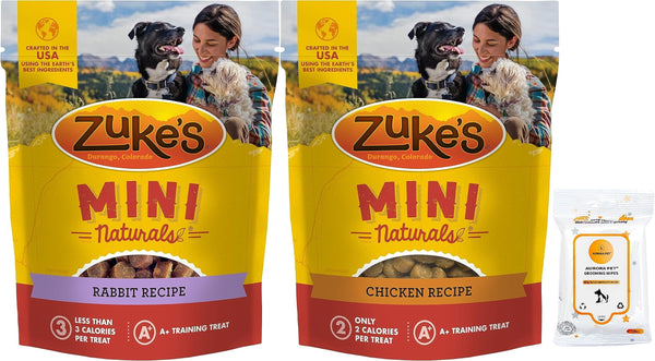 Zuke's Mini Naturals Soft Dog Treats (1) Chicken Recipe (1) Rabbit Recipe [16-oz Bags]