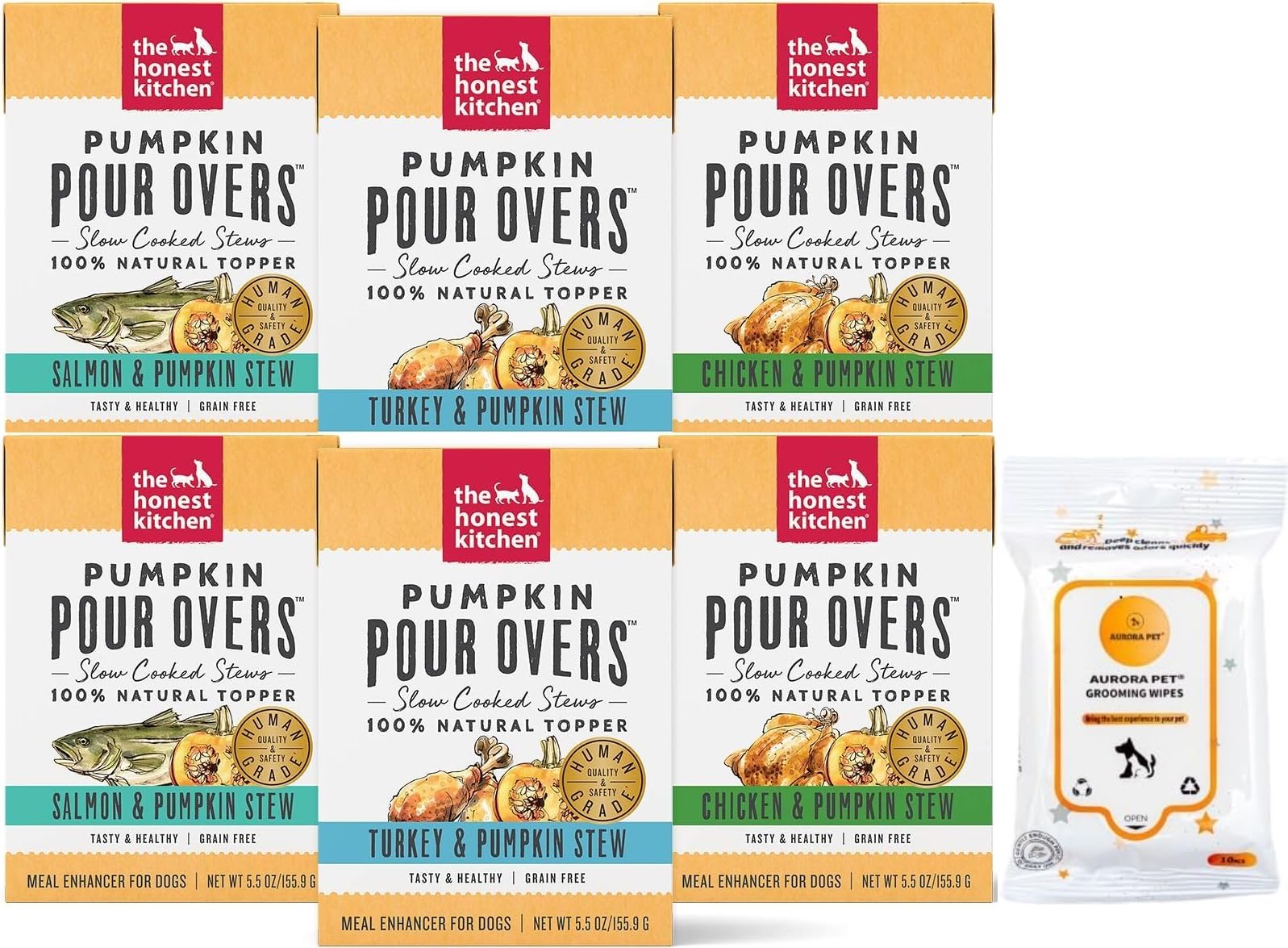 The Honest Kitchen Pumpkin Pour Overs Wet Dog Food Topper (2) Chicken (2) Salmon (2) Turkey (5.5-oz Each)