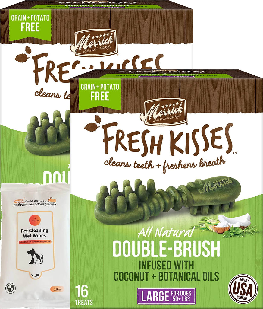 Merrick Fresh Kisses Double-Brush Coconut + Botanical Oils Infused Large Dental Dog Treats (Pack of 2)