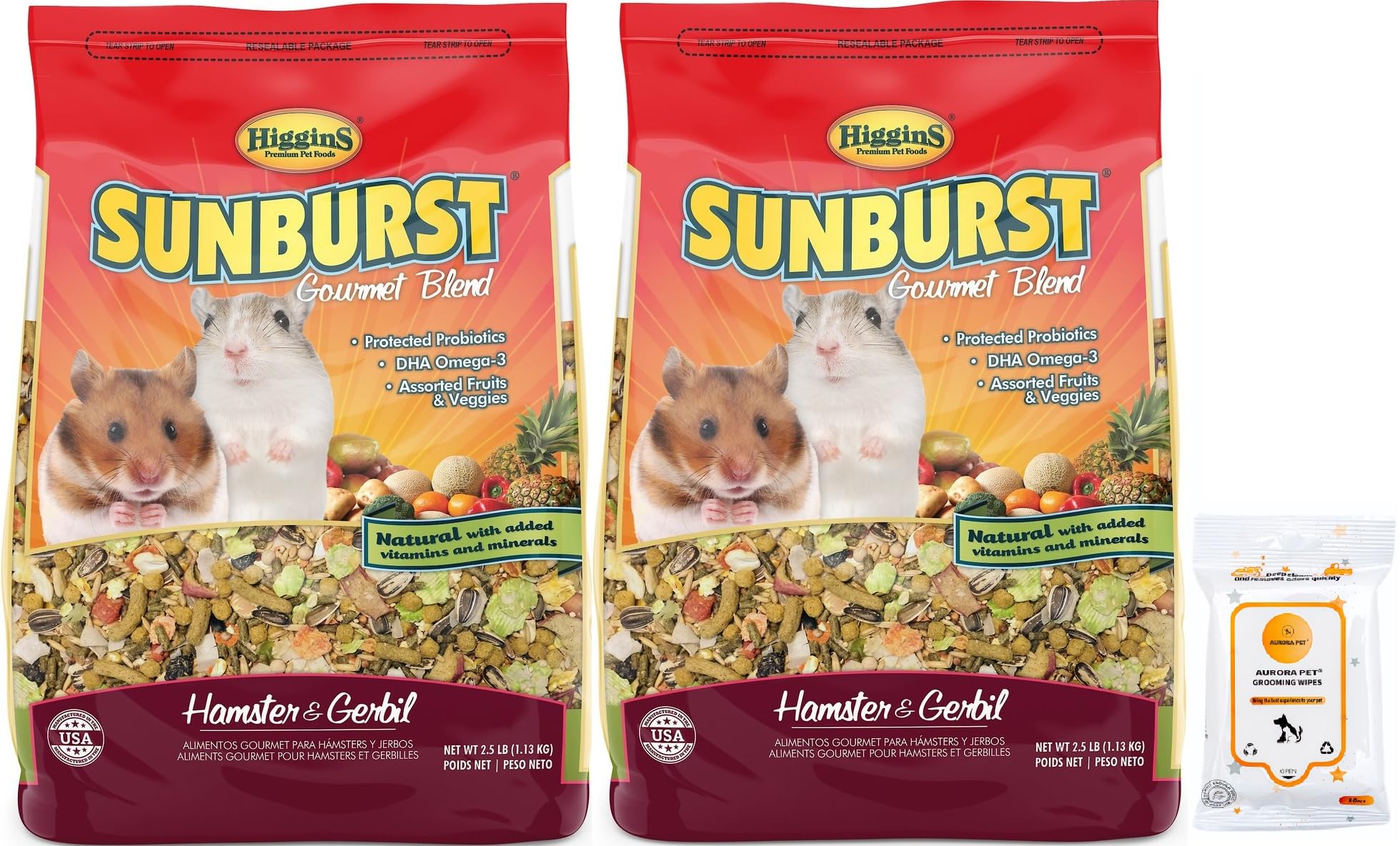 Higgins Sunburst Gourmet Blend Gerbil & Hamster Food (2.5 Lb Each)