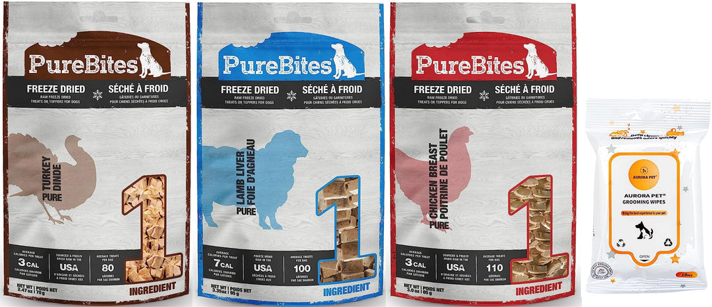 PureBites Freeze Dried Dog Treats Variety (Turkey, Chicken Breast, Lamb Liver)