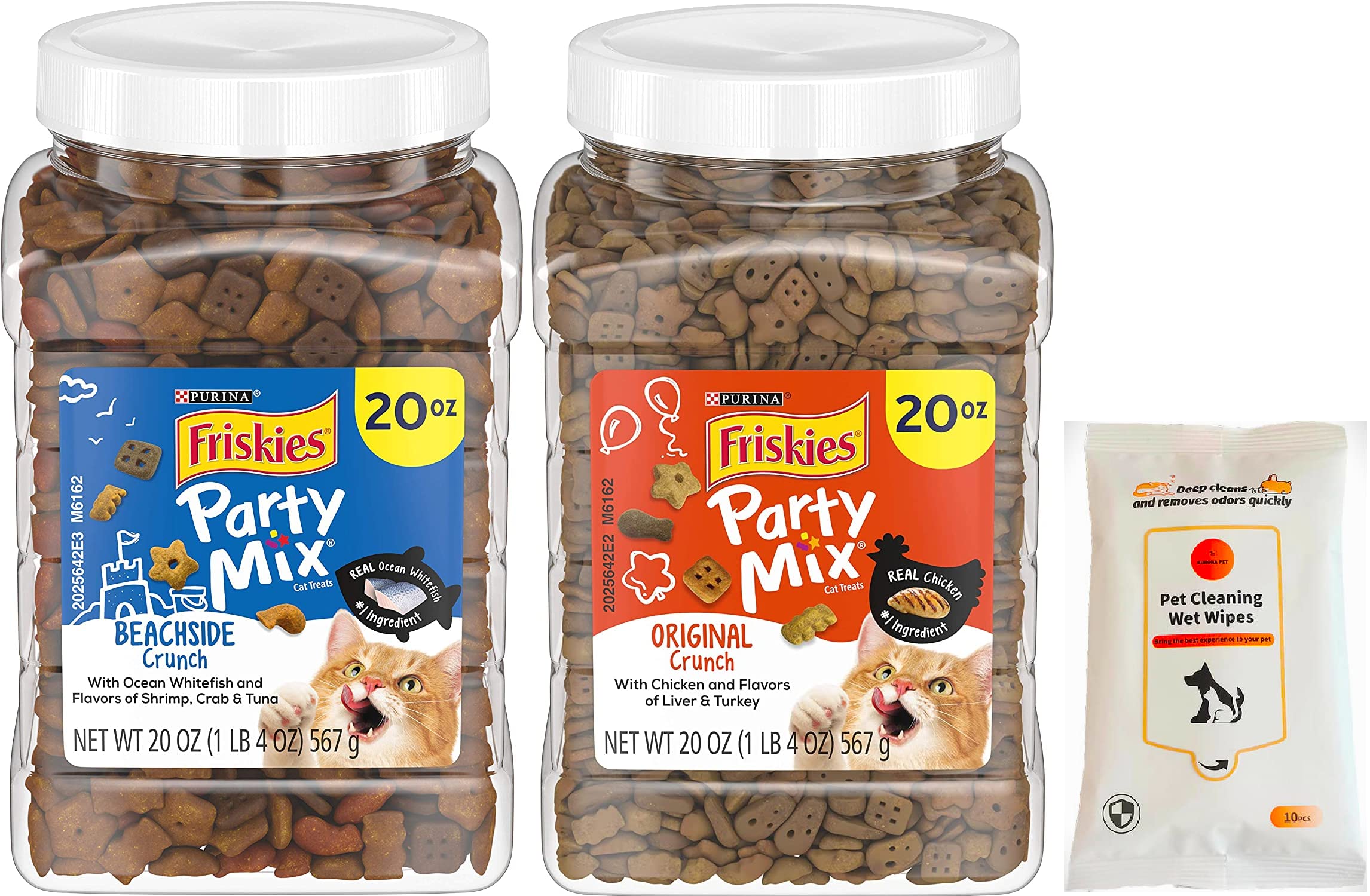 Friskies Party Mix Crunchy Cat Treats (1) Original (1) Beachside (20-oz Canisters)