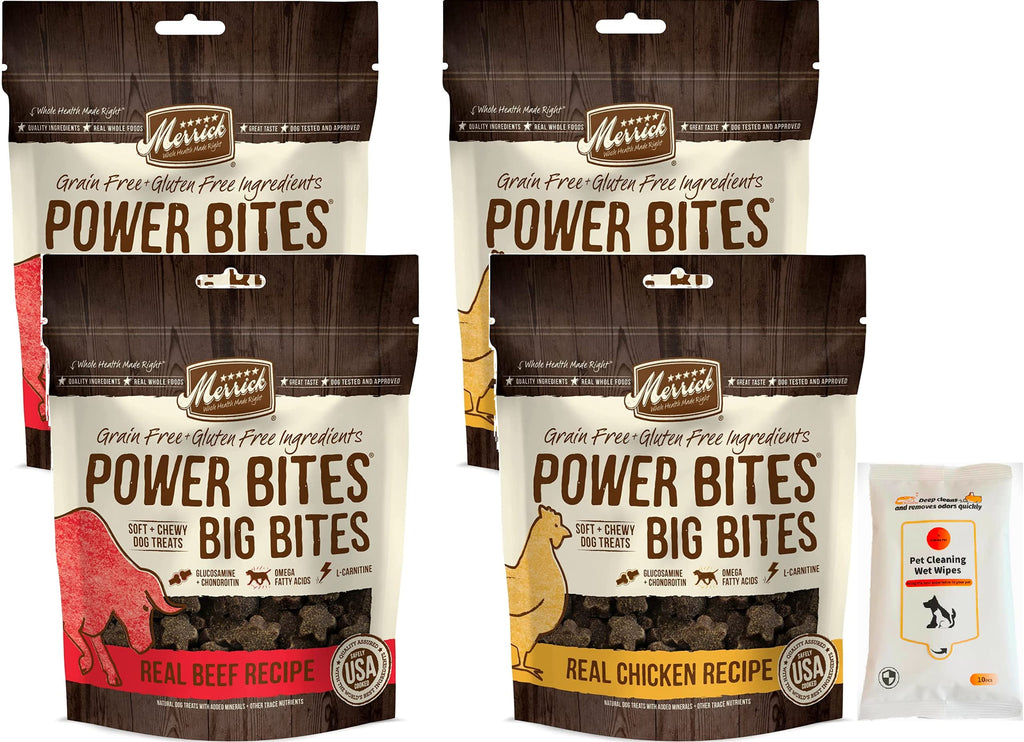 Merrick Power Bites Big Bites Soft & Chewy Dog Treats (2) Real Beef (2) Real Chicken
