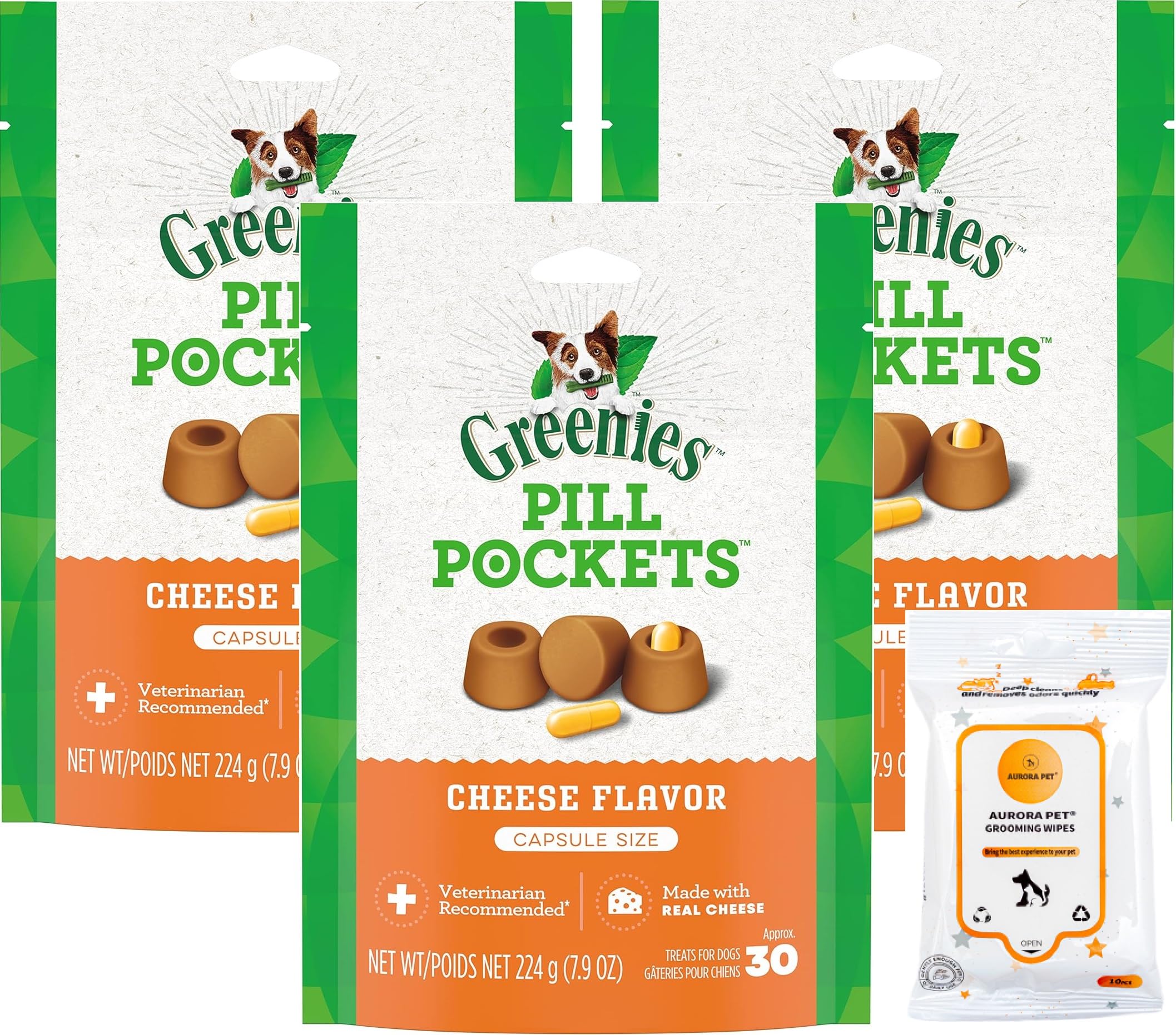 Greenies Pill Pockets Cheese Flavor Capsule Size Natural Dog Treats 7.9 oz (Pack of 3)