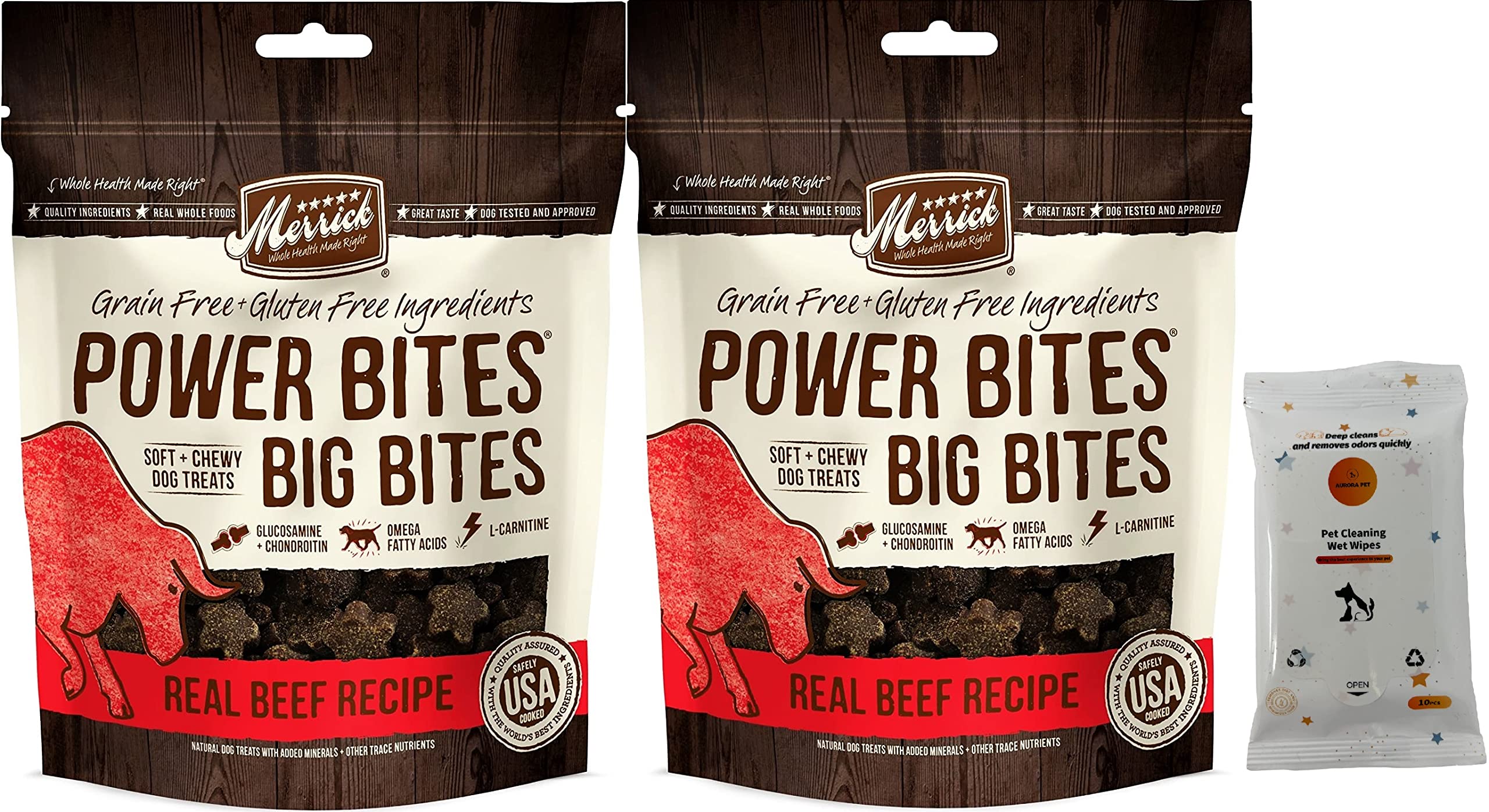 Merrick Power Bites Big Bites Real Beef Recipe Grain-Free Dog Treats (Pack of 2)