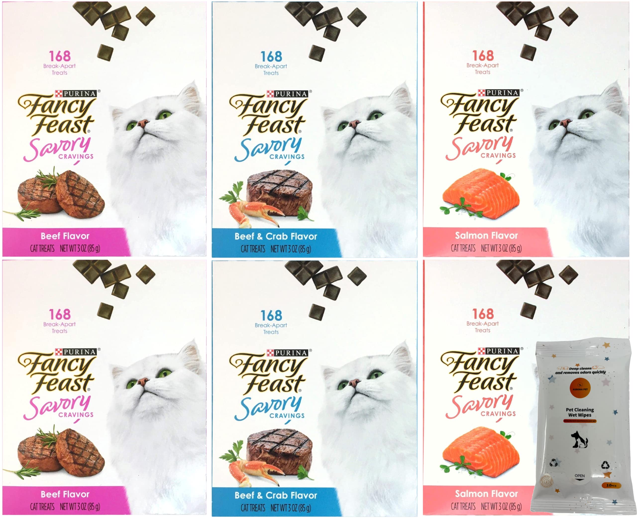 Fancy Feast Savory Cravings Soft Cat Treats (2) Beef (2) Salmon (2) Beef & Crab (3-oz Each)