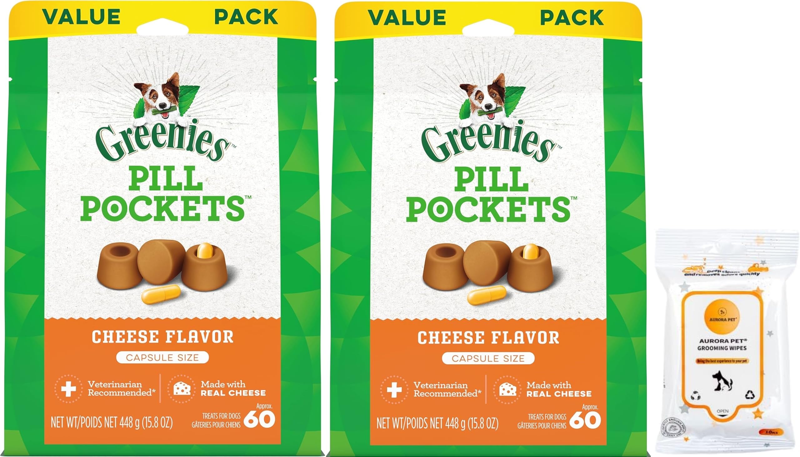 Greenies Pill Pockets Capsule Size Dog Treats (Cheese Flavor) Pack 2