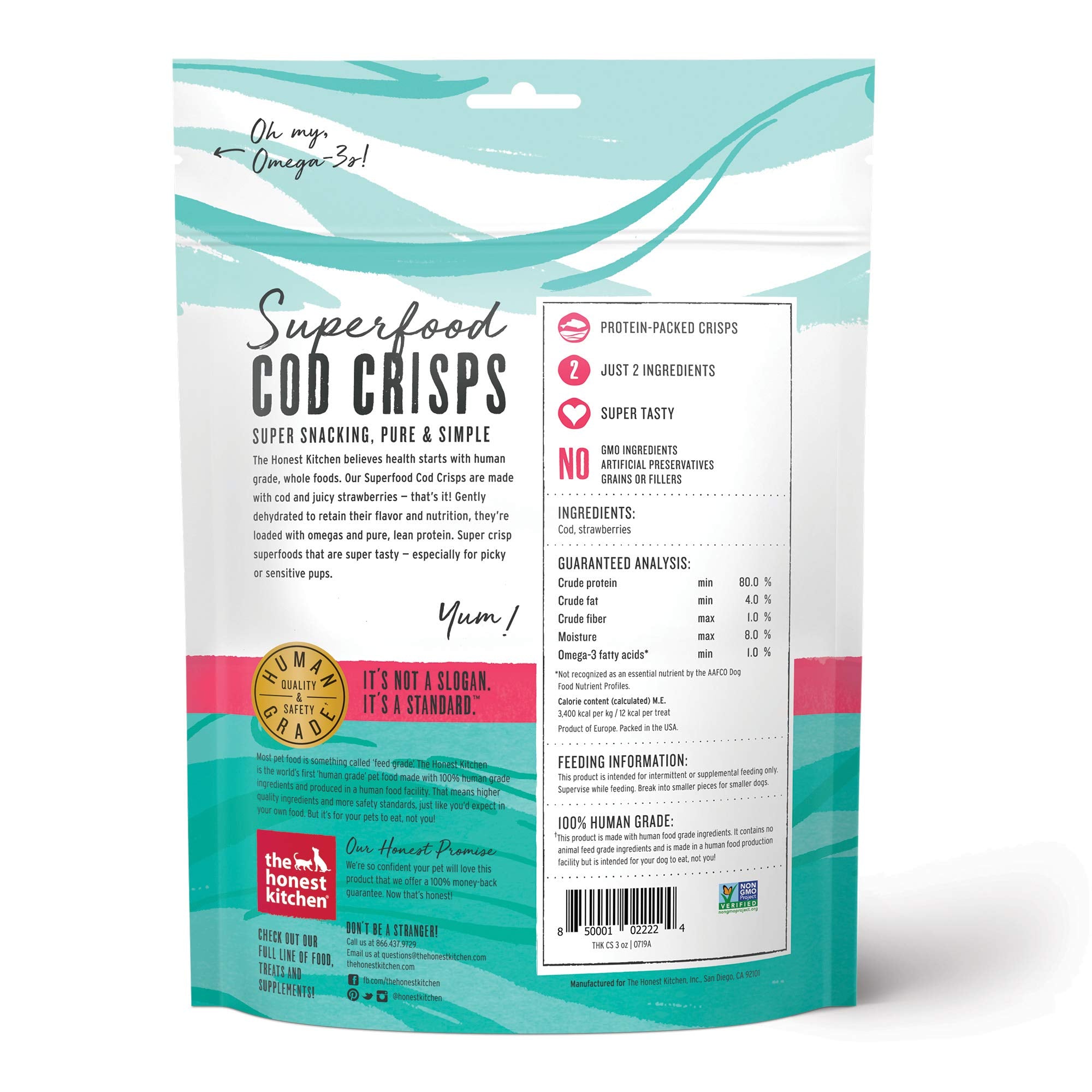 The Honest Kitchen Superfood Cod Crisps - Human Grade Natural Dog Treats - Cod & Berries