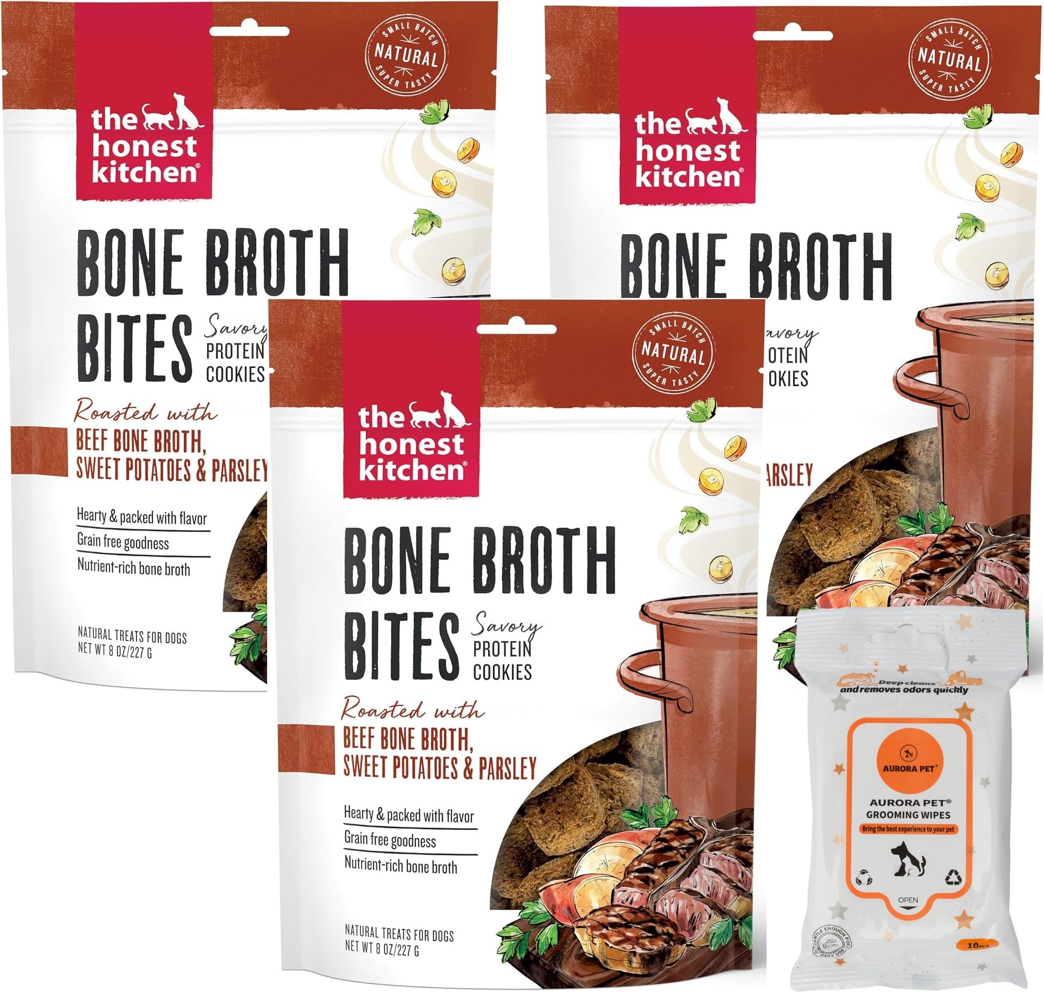 The Honest Kitchen Bone Broth Bites, Savory Protein Cookies for Dogs (Pack of 3)