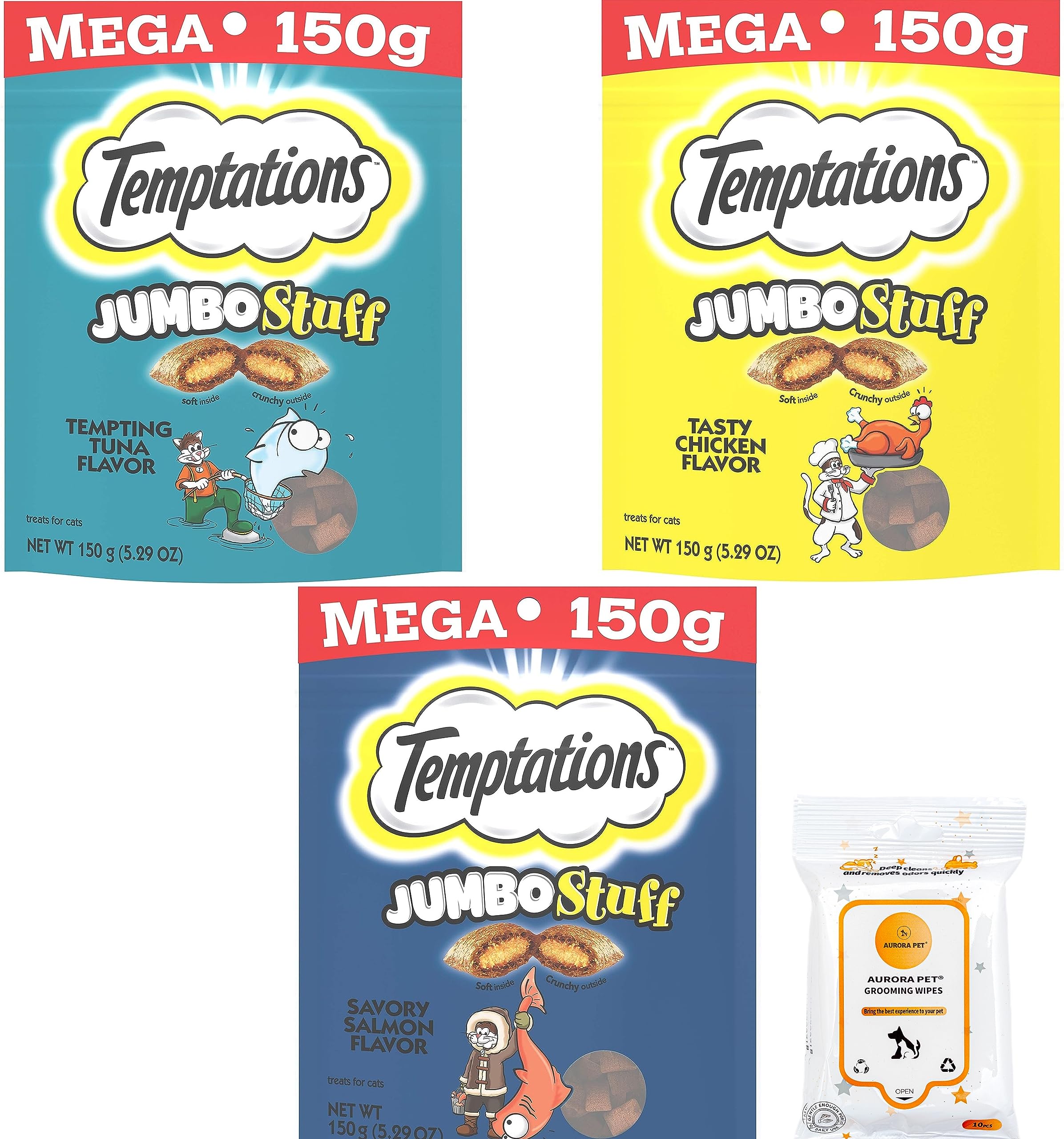 Temptations Jumbo Stuff Cat Treats (Tempting Tuna, Tasty Chicken, Savory Salmon) 5.3-oz Each