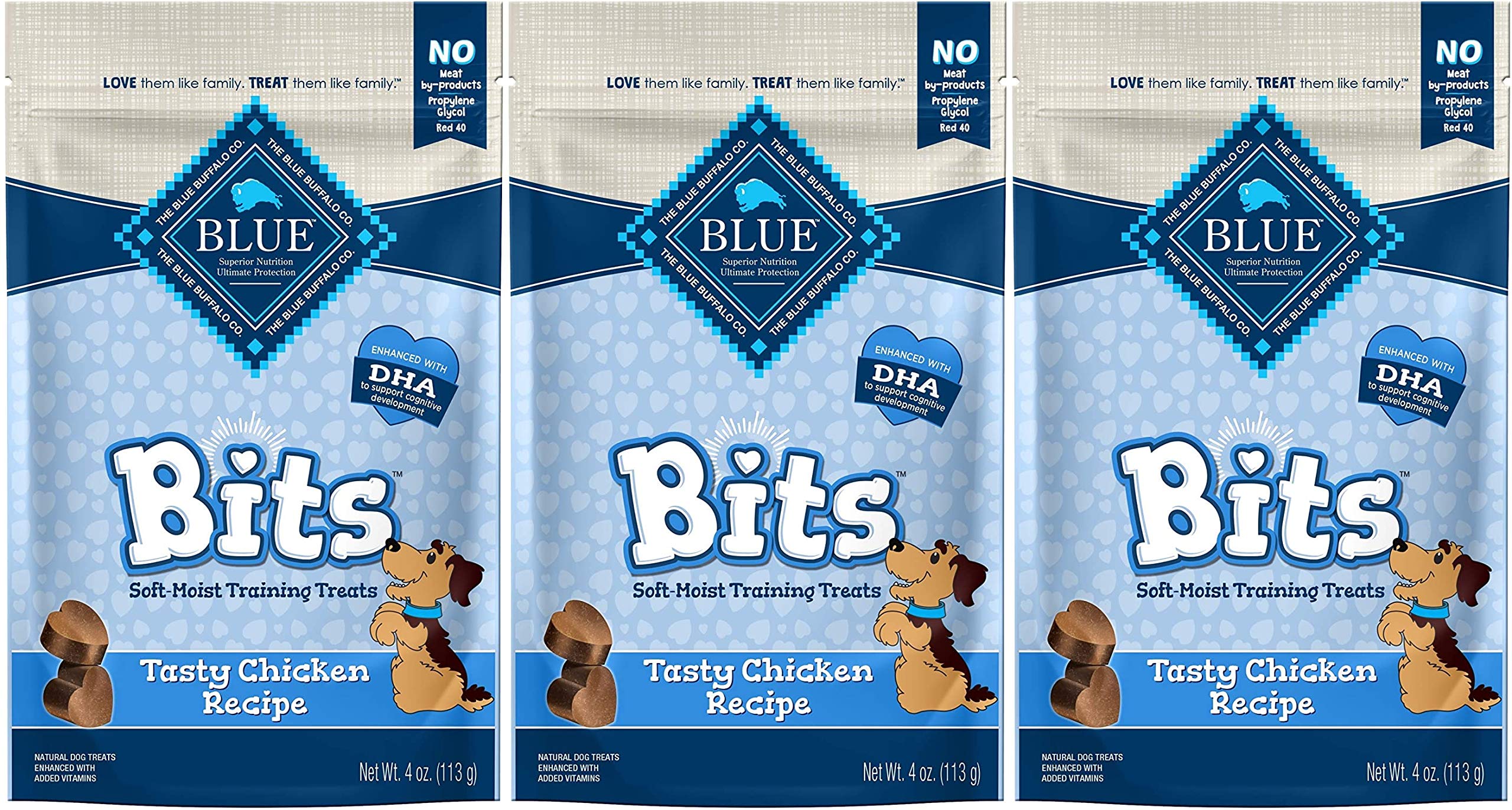 Blue Buffalo 3 Pack of Tasty Chicken Recipe Bits Soft-Moist Training Dog Treats, 4 Ounces