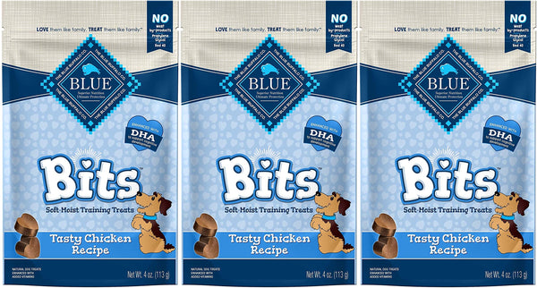 Blue Buffalo 3 Pack of Tasty Chicken Recipe Bits Soft-Moist Training Dog Treats, 4 Ounces