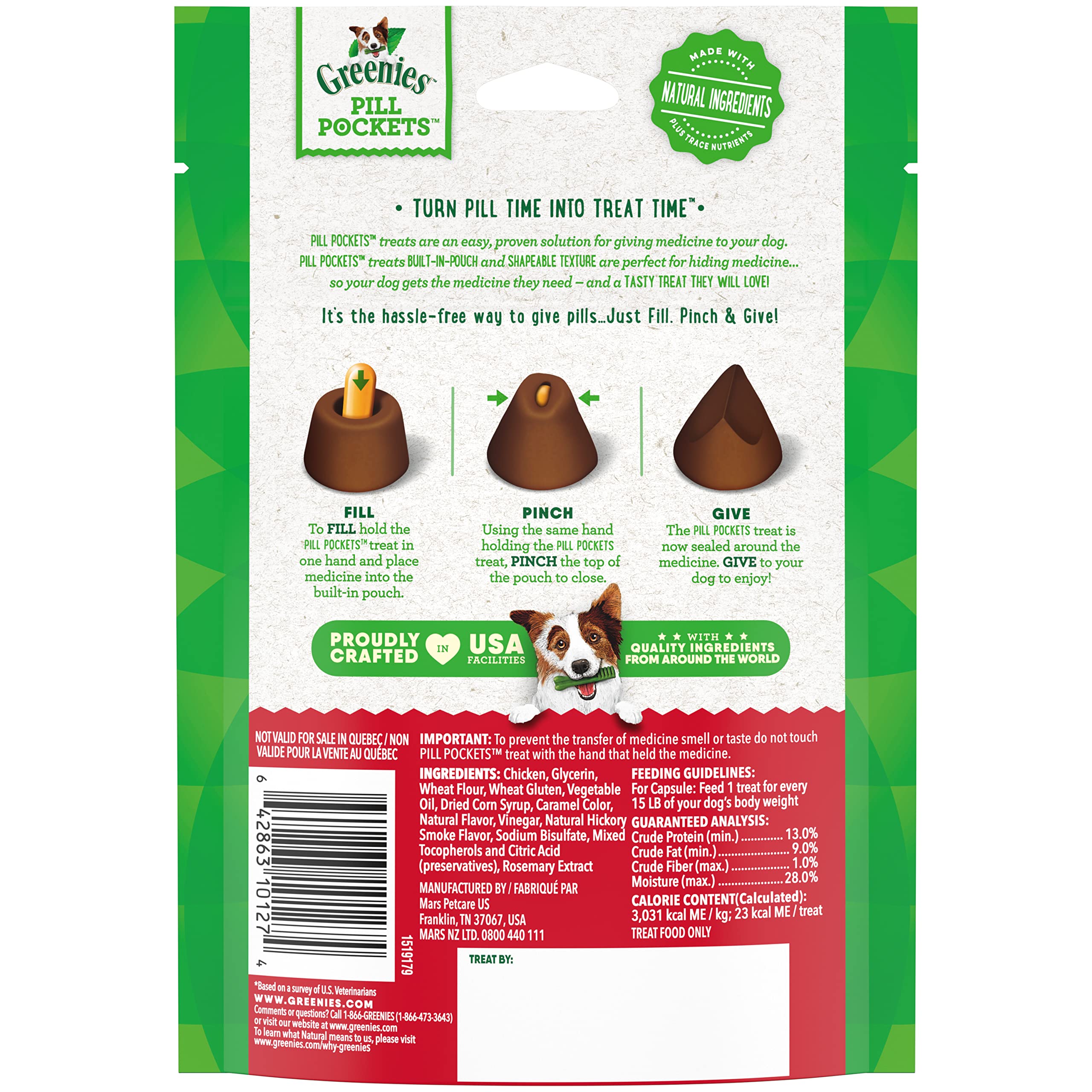 GREENIES Pill Pockets Natural Dog Treats, Capsule Size