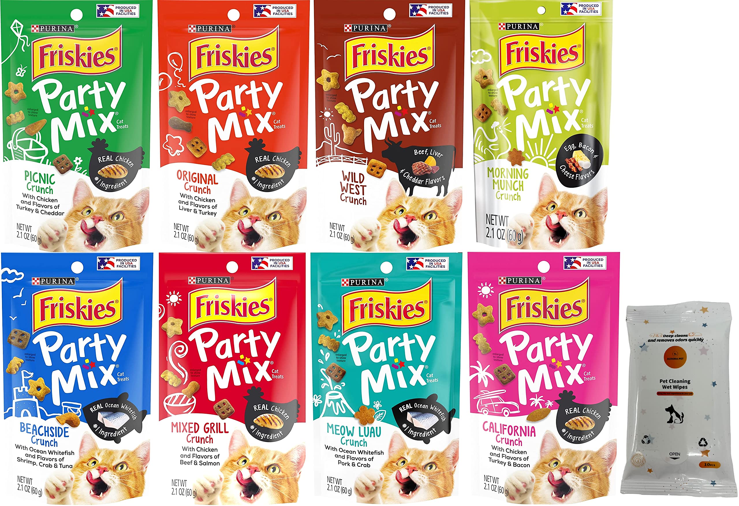 Friskies Party Mix Crunchy Cat Treats Variety Pack (8) 2.1 oz Bags