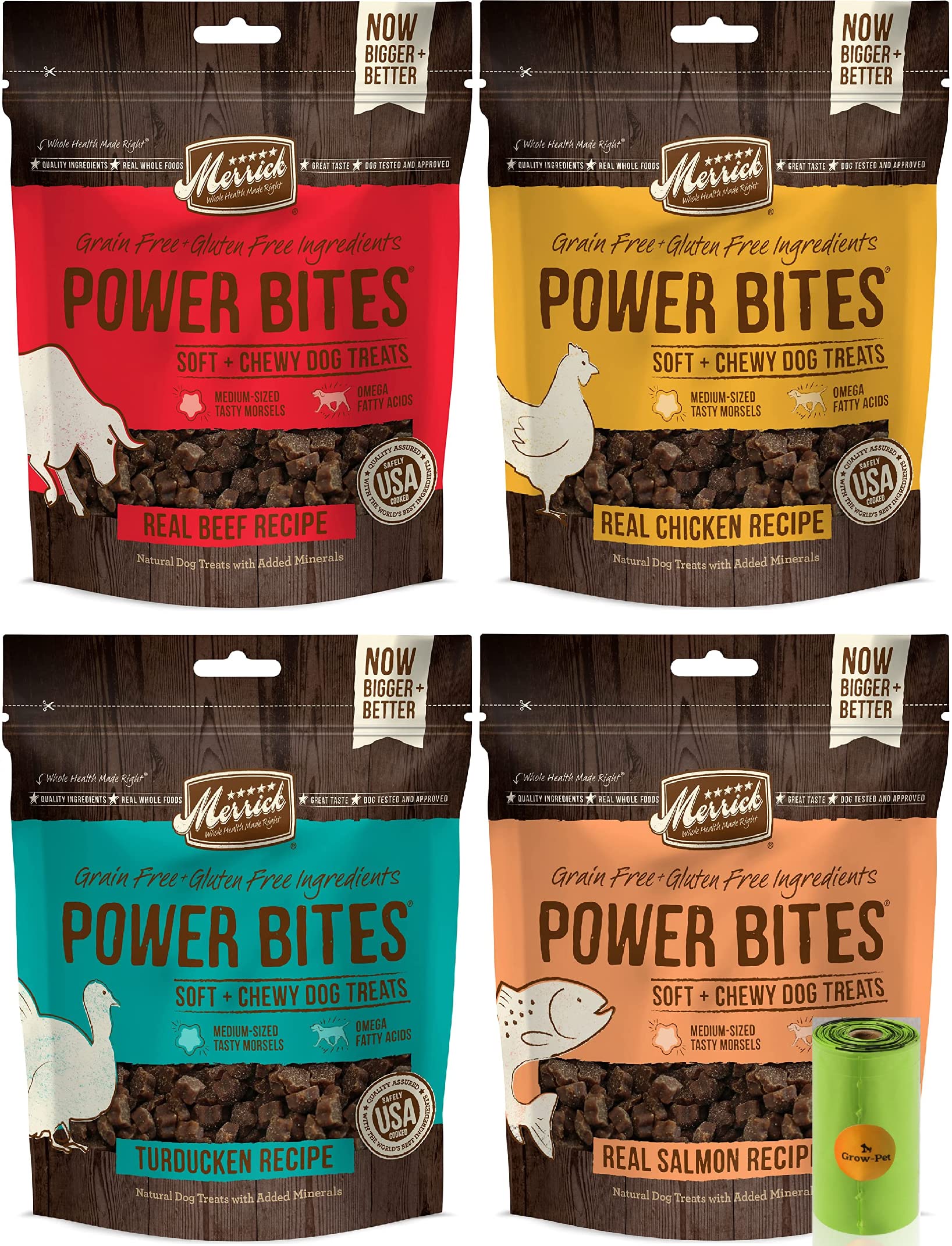 Merrick Power Bites (4) Favorite Recipes All Natural Grain Free Gluten Free Soft & Chewy Chews Dog Treats